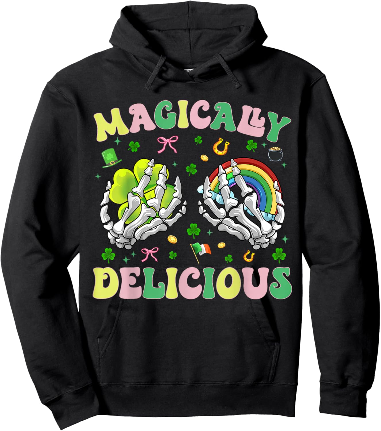 Magically Delicious Skeleton Hands Women Men St Patricks Day Hoodie - Hoodie | Black