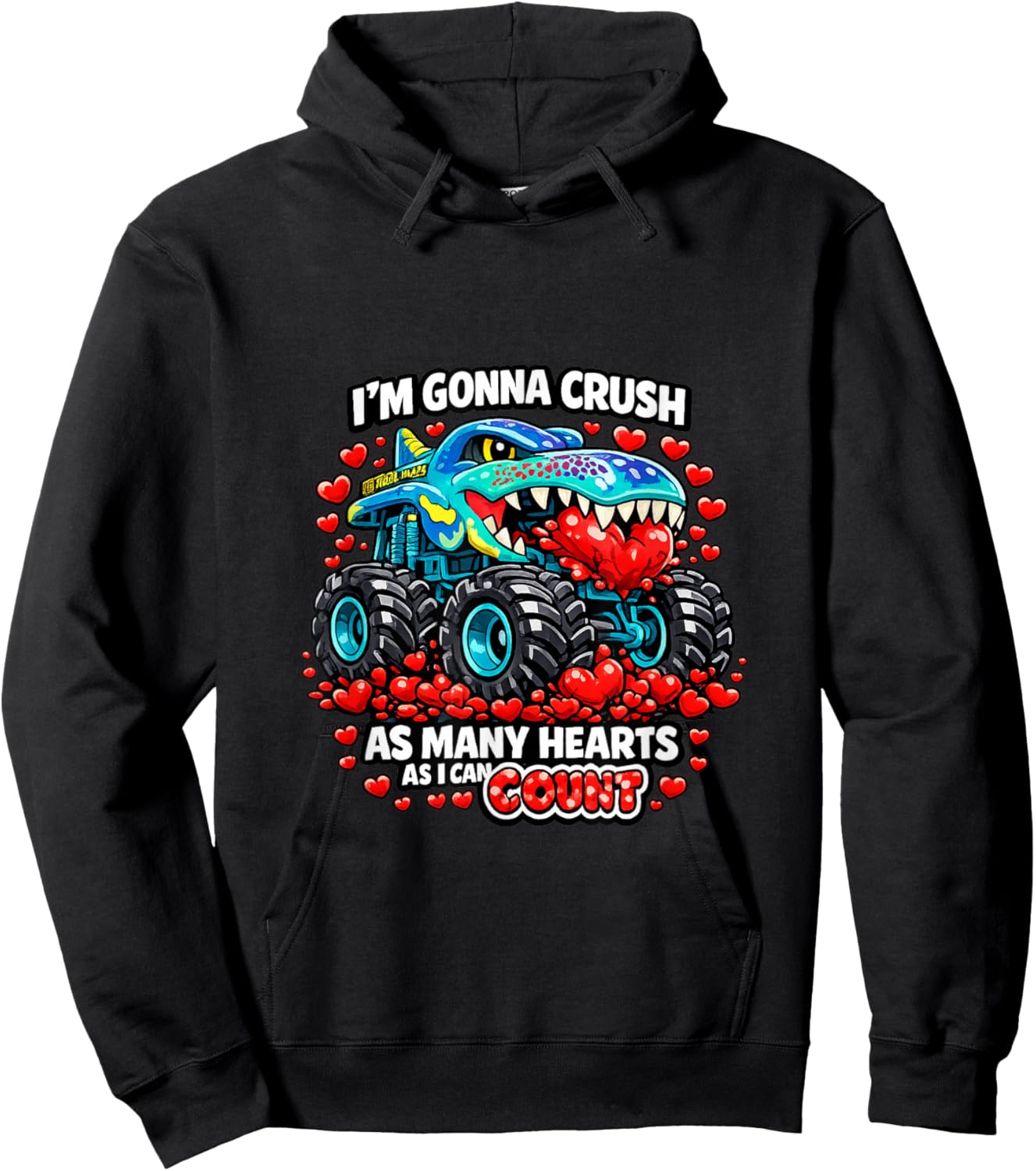 Monster Truck Toddler Valentines Hoodie - Hoodie | Black