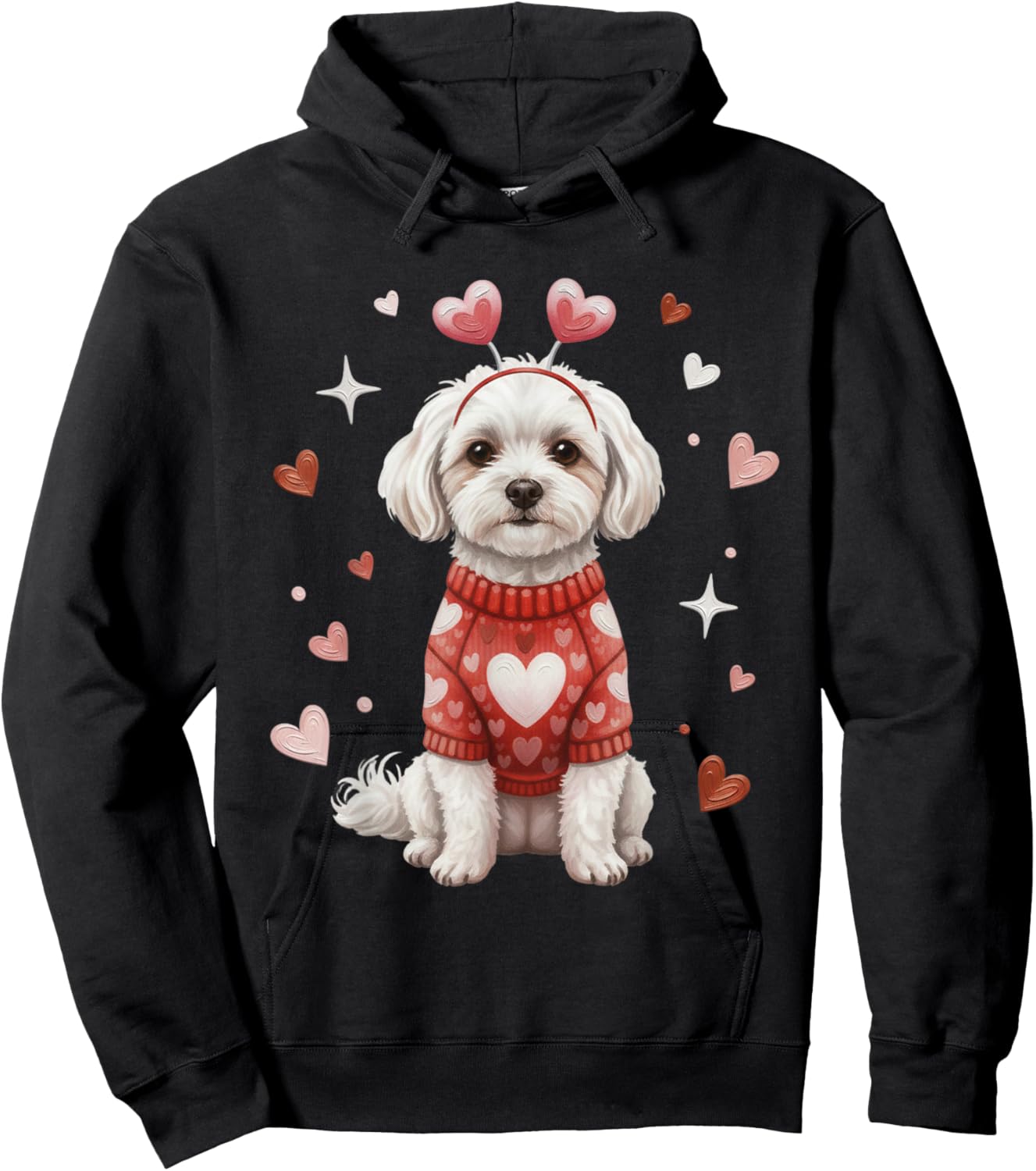 Cute Maltese Valentine Heart Valentines Day Hoodie - Hoodie | Black