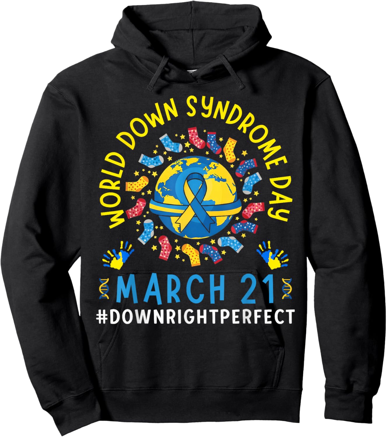 Funny Ribbon World Down Syndrome Day Awareness Support Kids Hoodie - Hoodie | Black