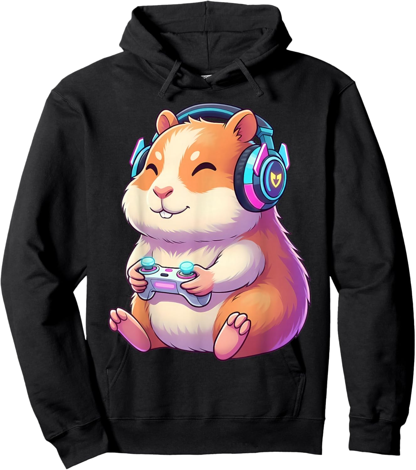Funny Cute Hamster Gamer Adorable Video Game Animal Design Hoodie - Hoodie | Black