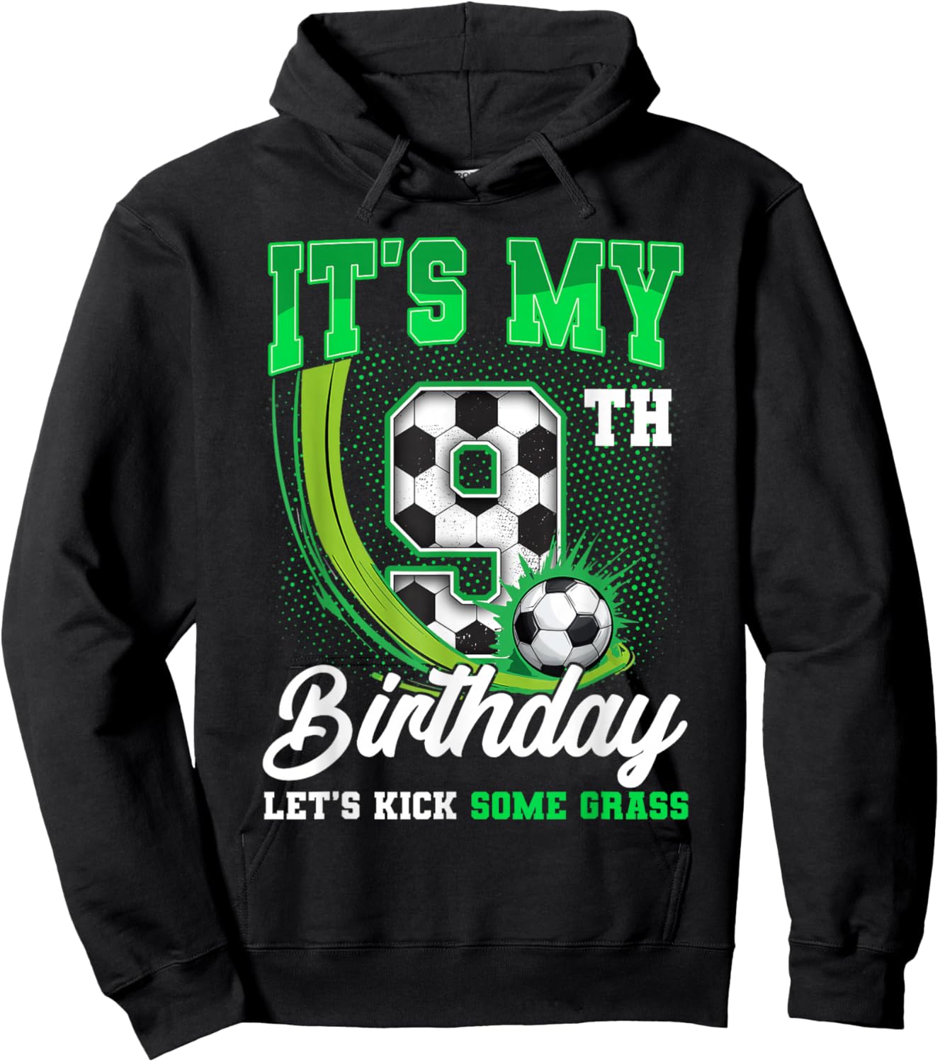It's My 9th Soccer Birthday Boy Funny 9 Year Old Bday Kids Hoodie - Hoodie | Black