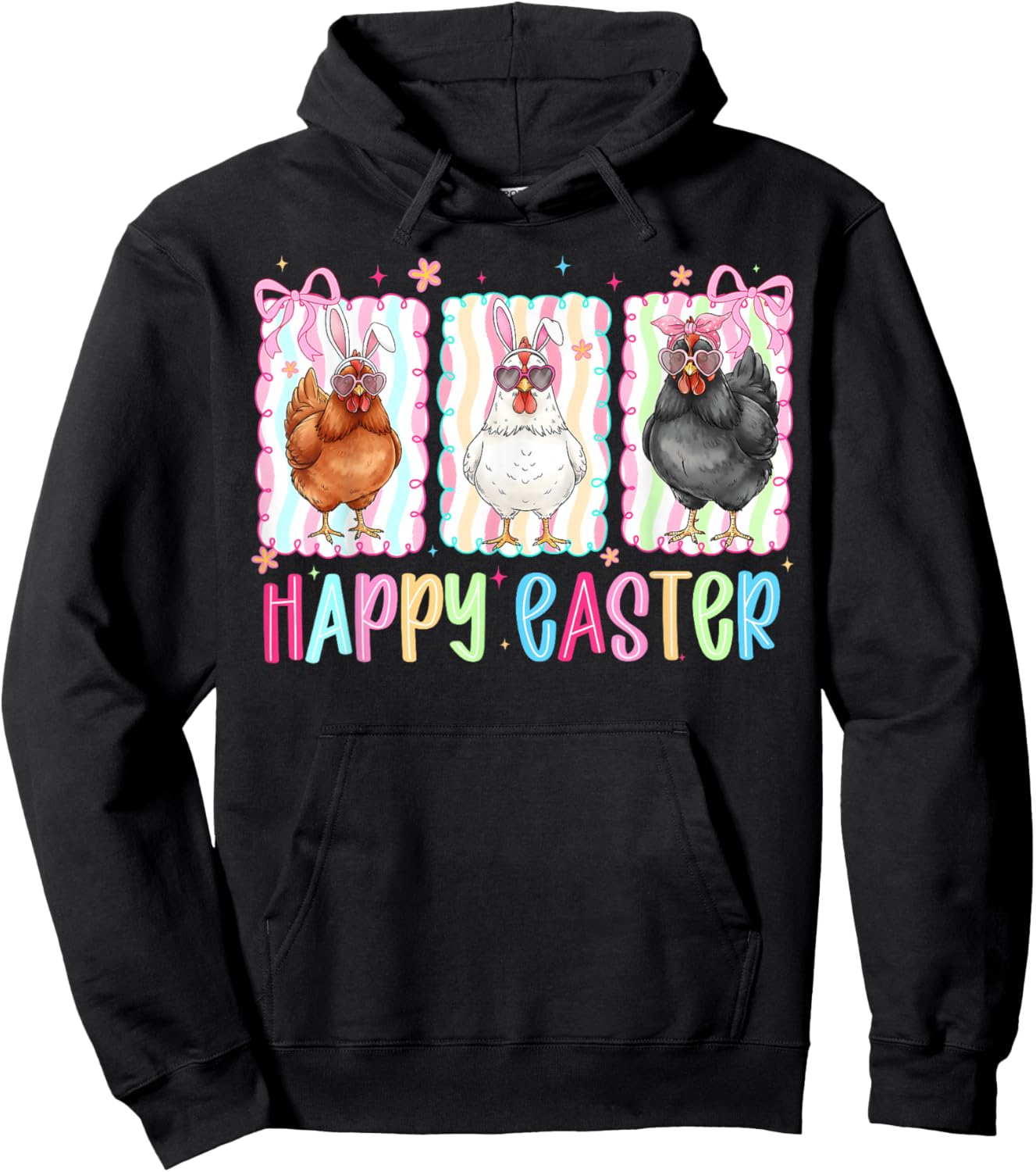 Preppy Happy Easter Chicken Coquette Bow Cute Farmer Girly Hoodie - Hoodie | Black