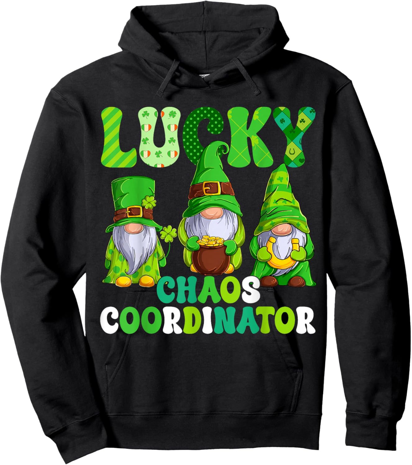 Lucky Chaos Coordinator Shamrock Leopard Gnomes Irish Women Hoodie - Hoodie | Black