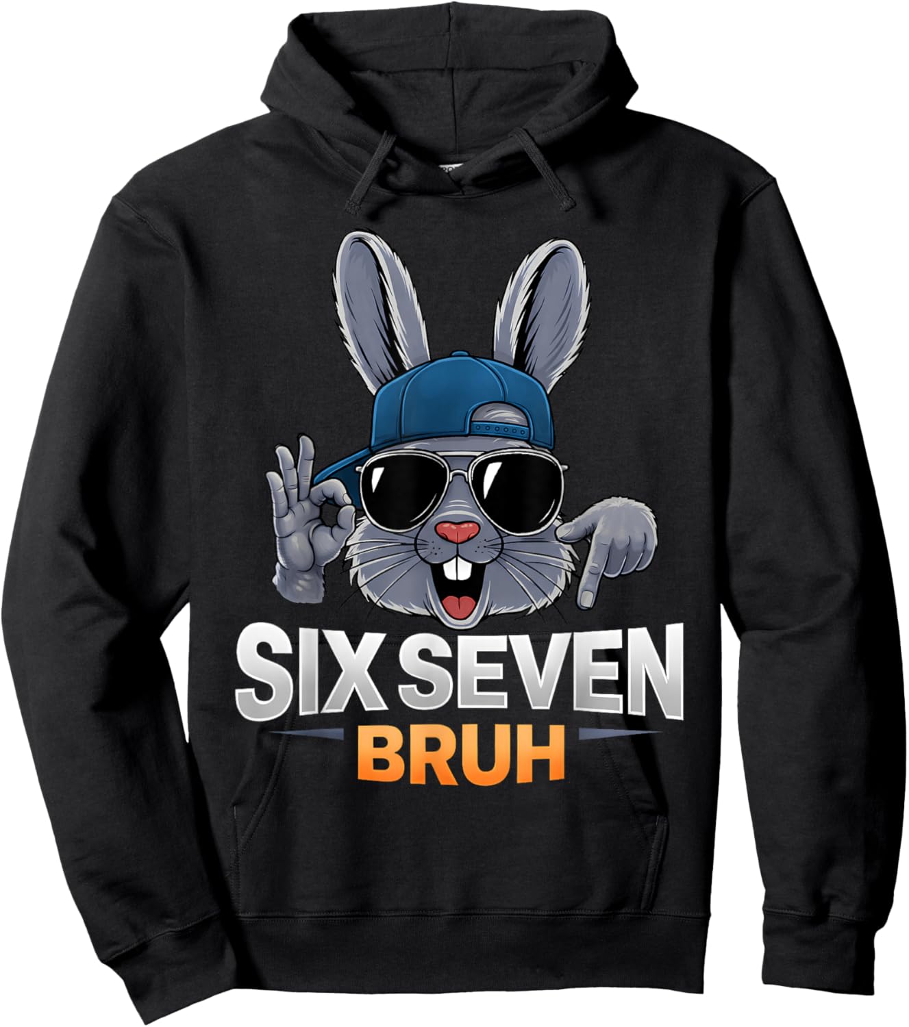 Six Seven Bruh Easter Day Boys Bunny 67 Meme Rabbit Kids Hoodie - Hoodie | Black