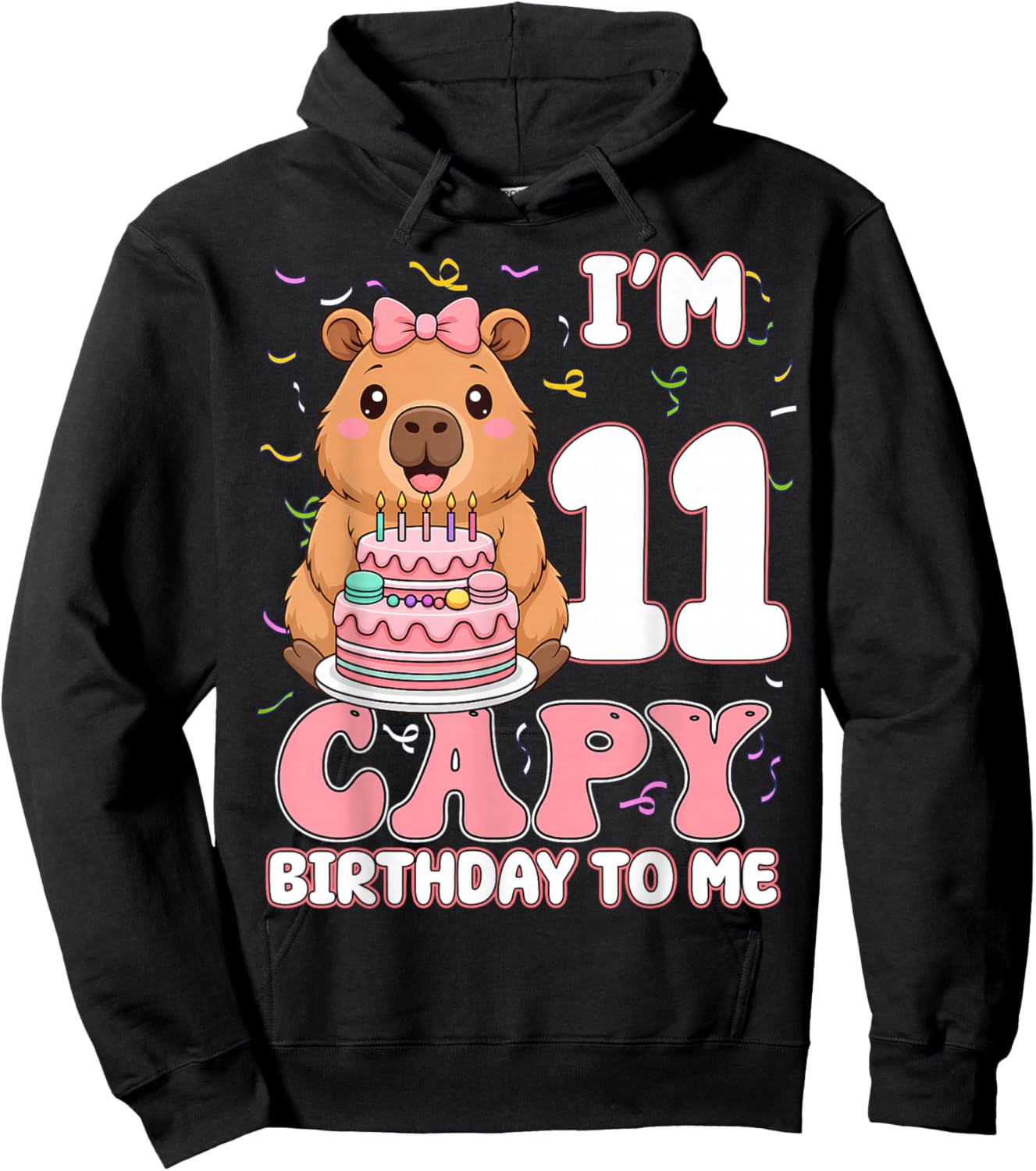 11 Years Old Capy Birthday to Me 11th Birthday Capybara Girl Hoodie - Hoodie | Black