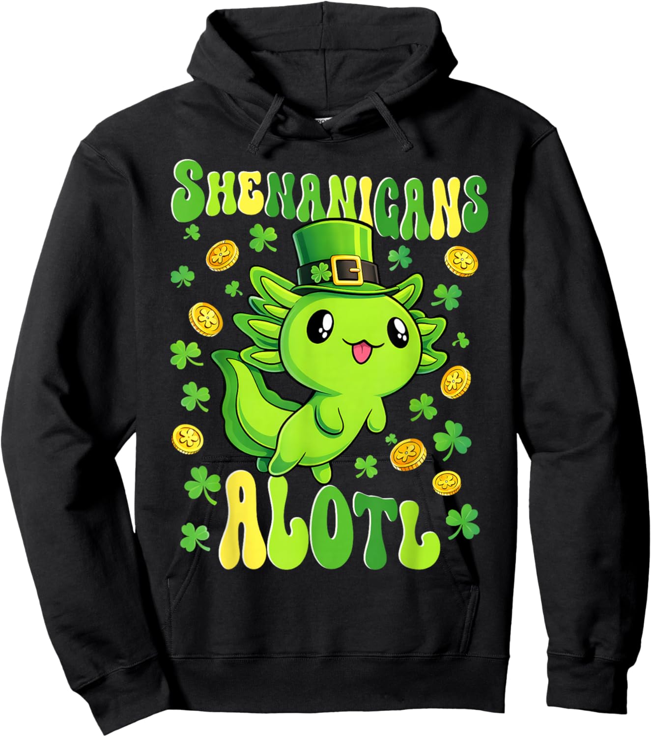 St Patricks Day Axolotl Shenanigans Alotl Women Girls Kids Hoodie - Hoodie | Black