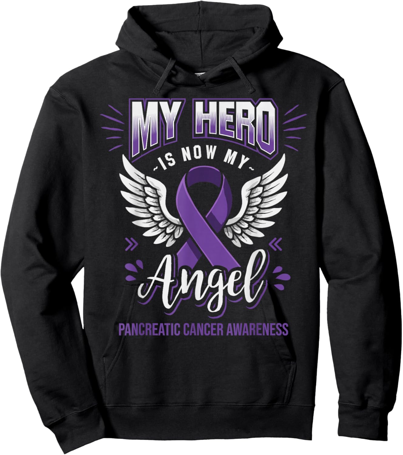 My Hero is Now My Angel Pancreatic Cancer Month Awareness Hoodie - Hoodie | Black