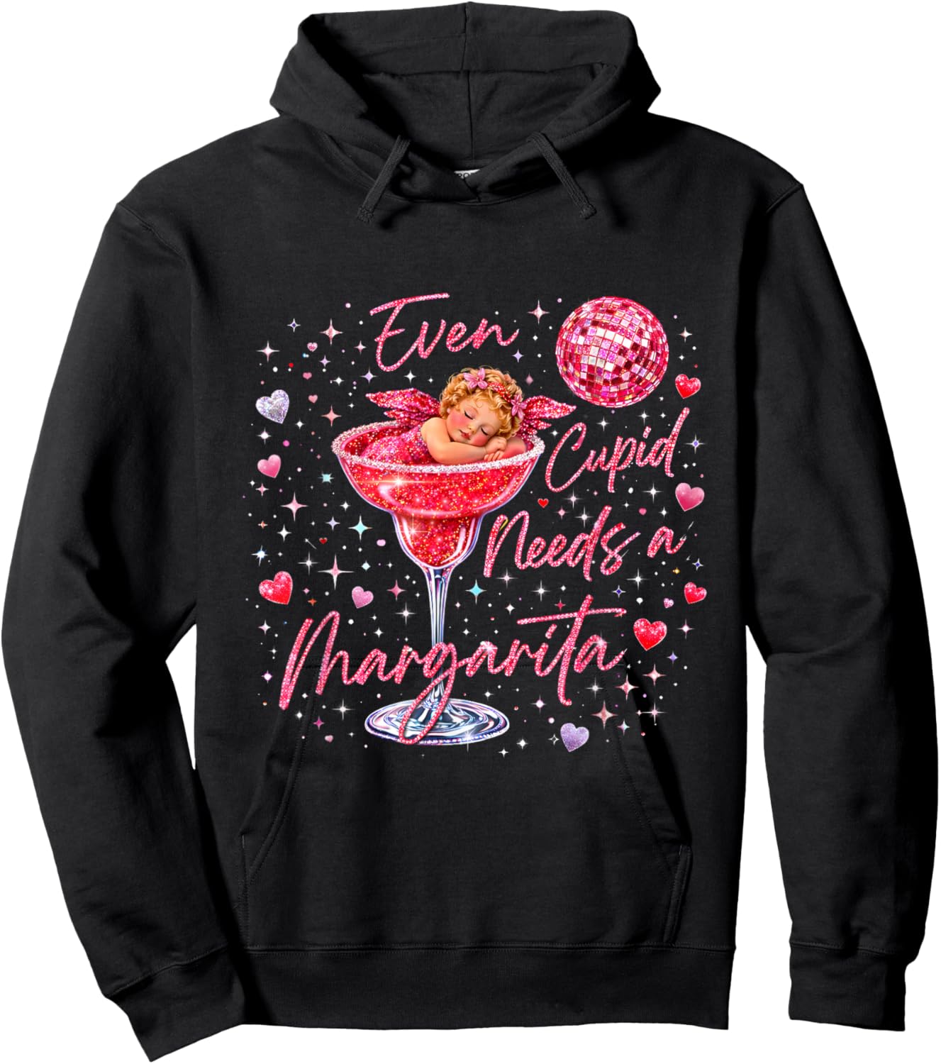 Valentine Romantic Even Cupid Need Margarita Retro Trendy Hoodie - Hoodie | Black