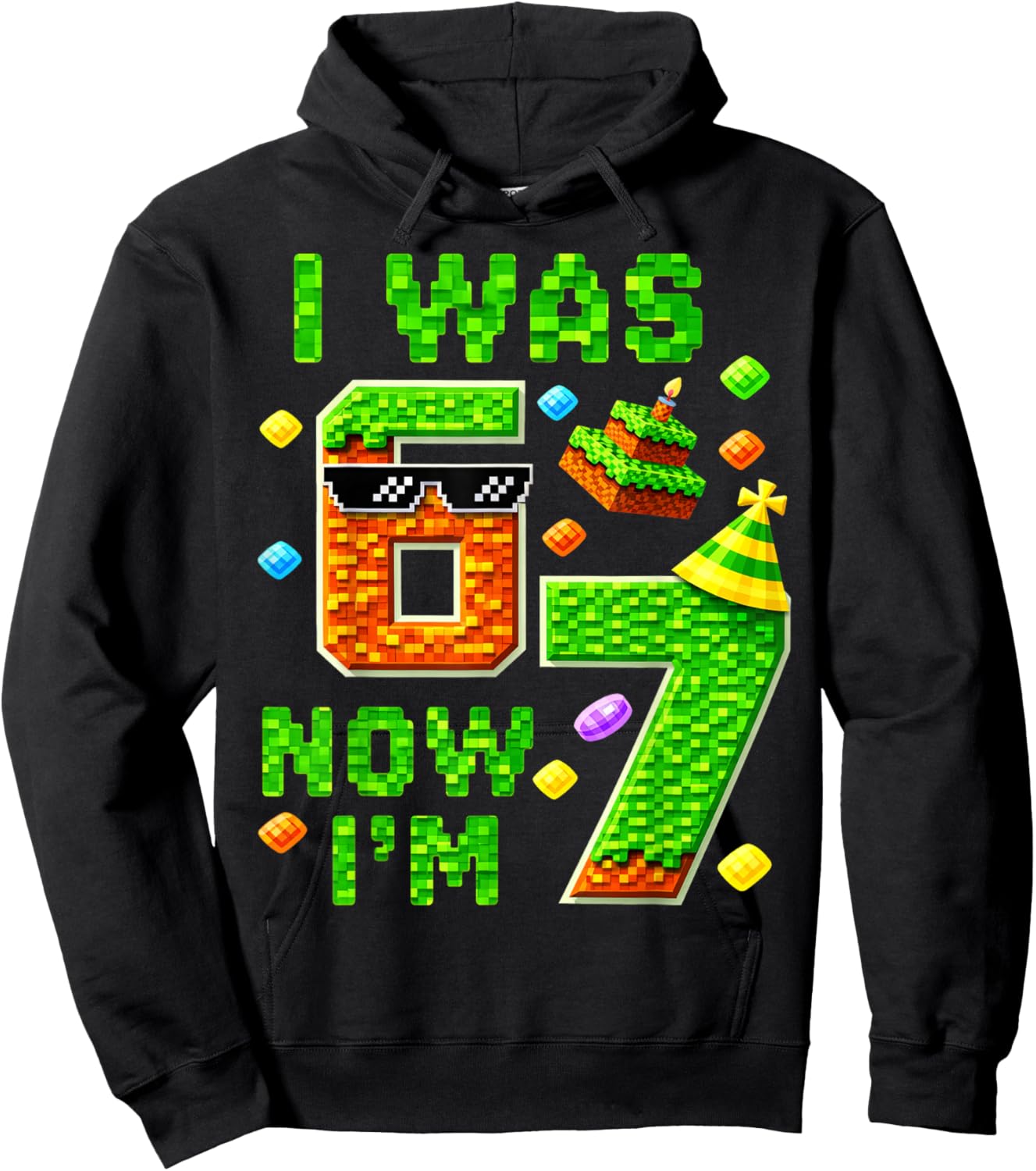 I was 6 Now I'm 7 Pixel Gamer Birhtday Boy Gift Boys Kid Hoodie - Hoodie | Black