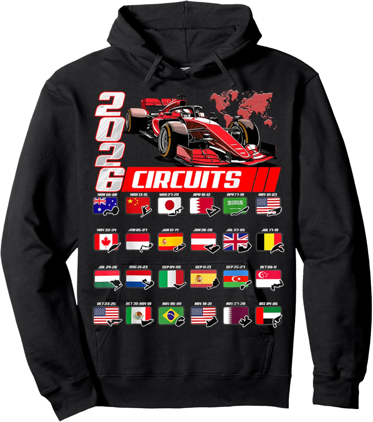 Racing Car Silhouette 2026 Calendar Hoodie - Hoodie | Black