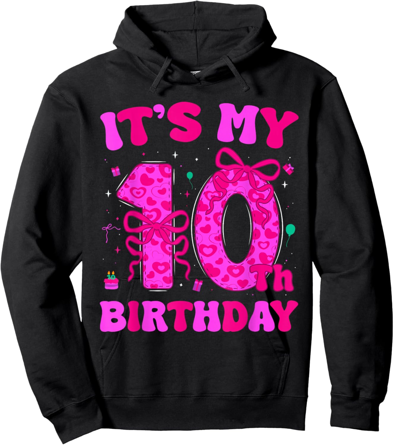 It's My 10th Birthday Coquette Bow 10th Birthday Girl Hoodie - Hoodie | Black