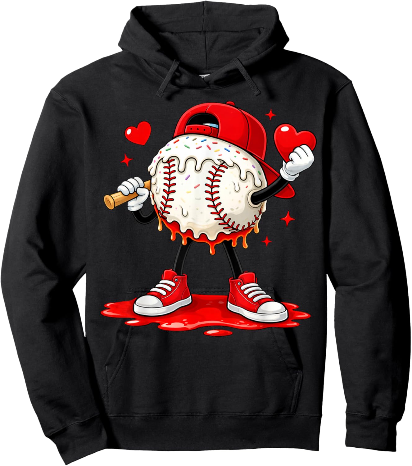 Kids Valentine Baseball Boys Valentines Day Hoodie - Hoodie | Black