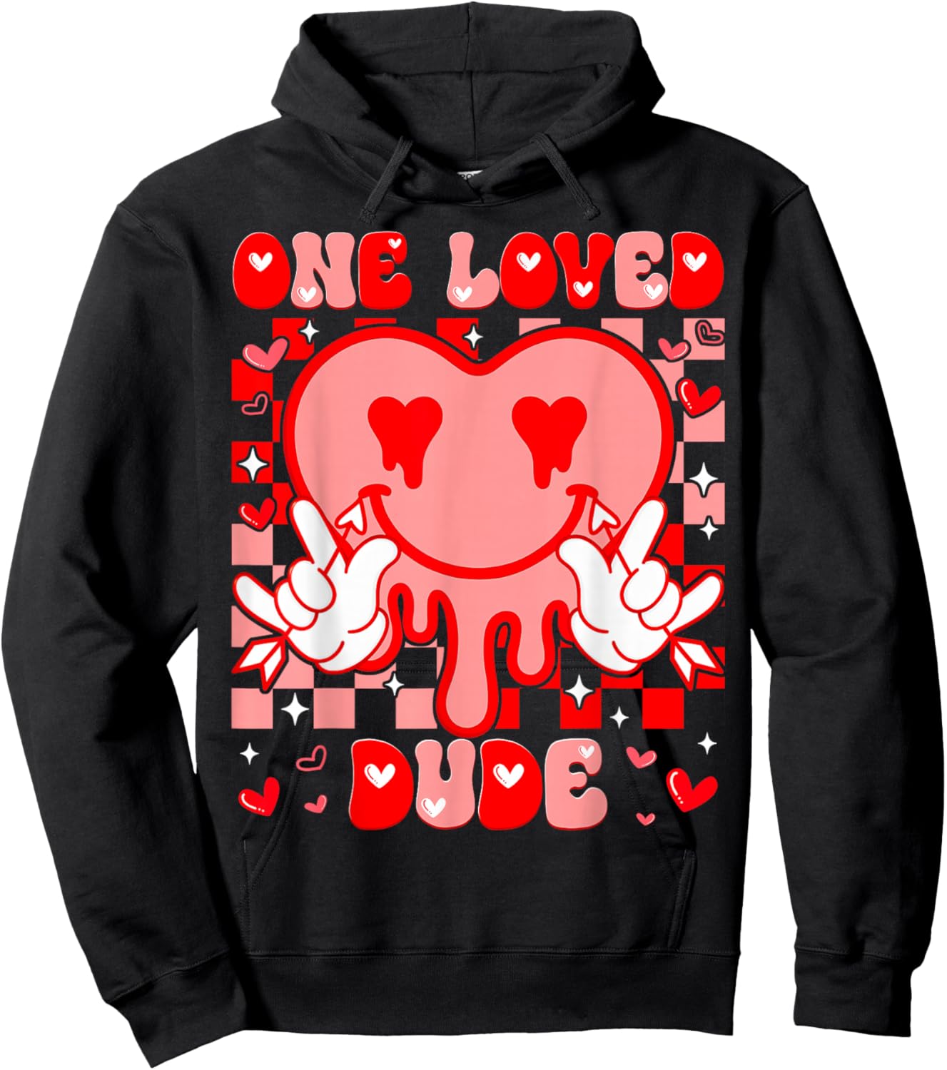 One Love Dude Heart Dripping Peace Sign Valentine Men Boy Hoodie - Hoodie | Black