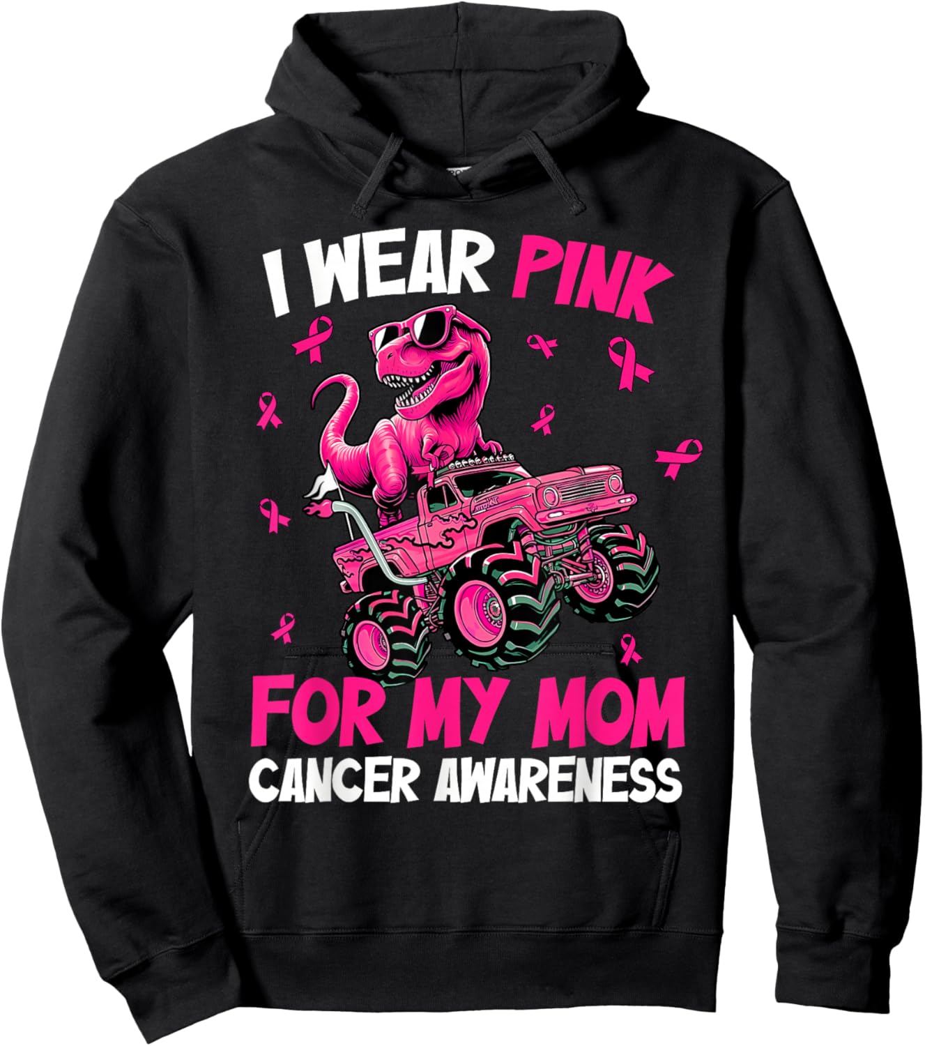 I Wear Pink for My Mom Breast Cancer Awareness Dinosaur Kids Hoodie - Hoodie | Black