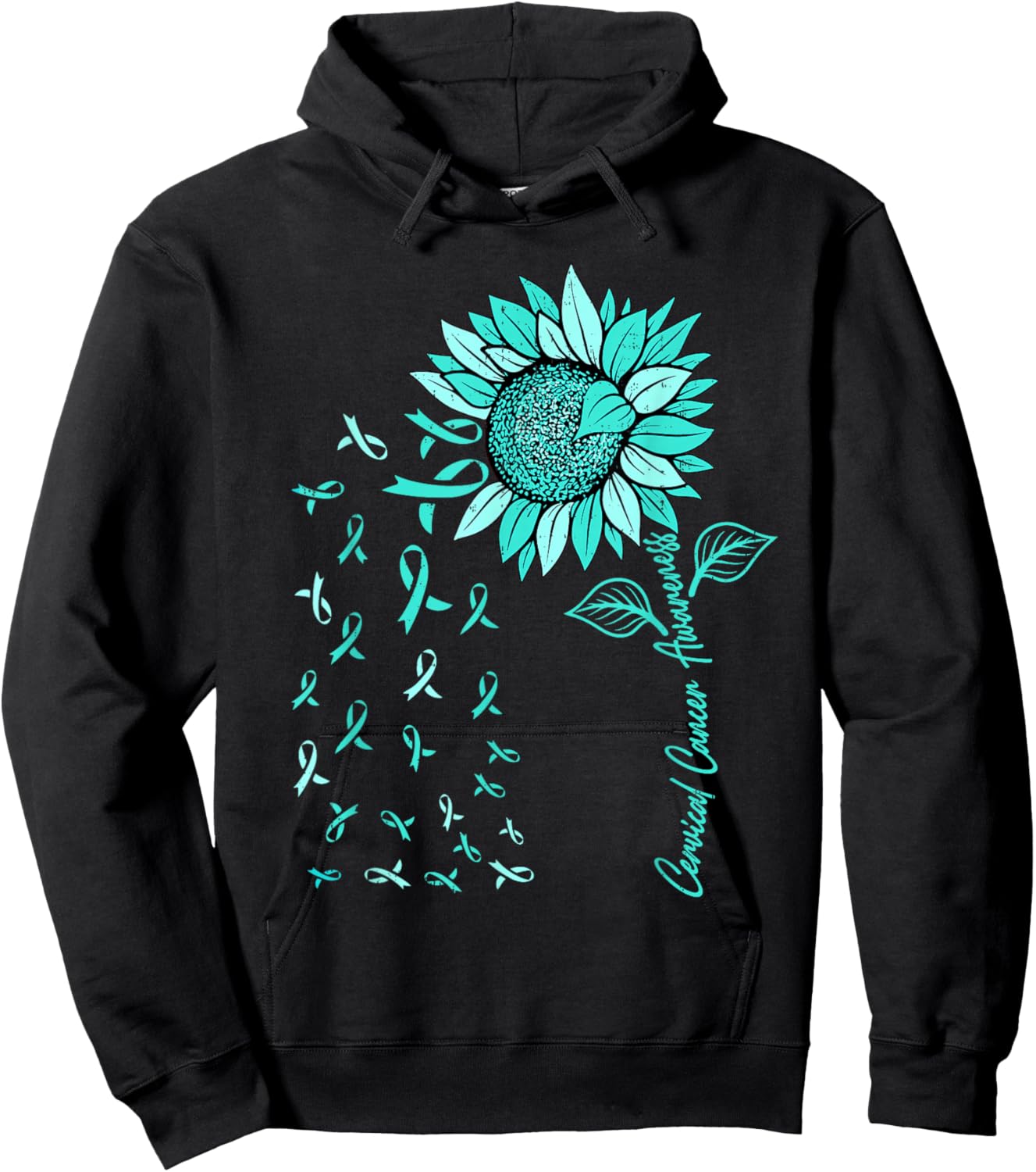 Sunflower Cervical Cancer Awareness Ribbon Teal Support Hoodie - Hoodie | Black