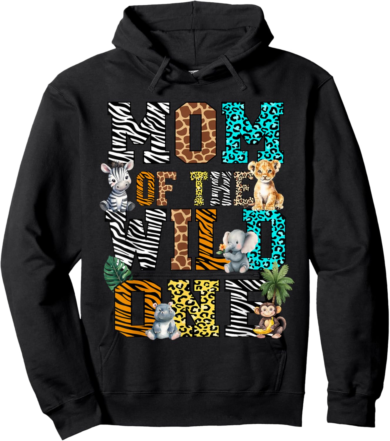 Mom of the Wild One 1st Birthday Jungle Matching Safari Kids Hoodie - Hoodie | Black