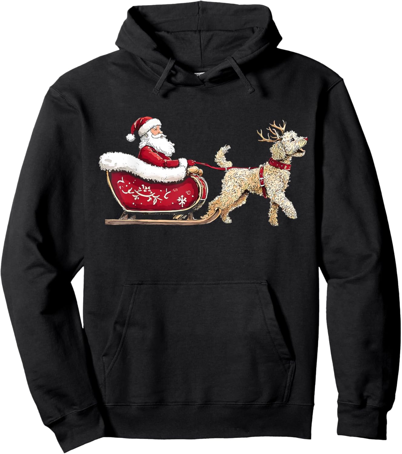 Funny Santa Claus Goldendoodle Reindeer Sleigh Christmas Hoodie - Hoodie | Black