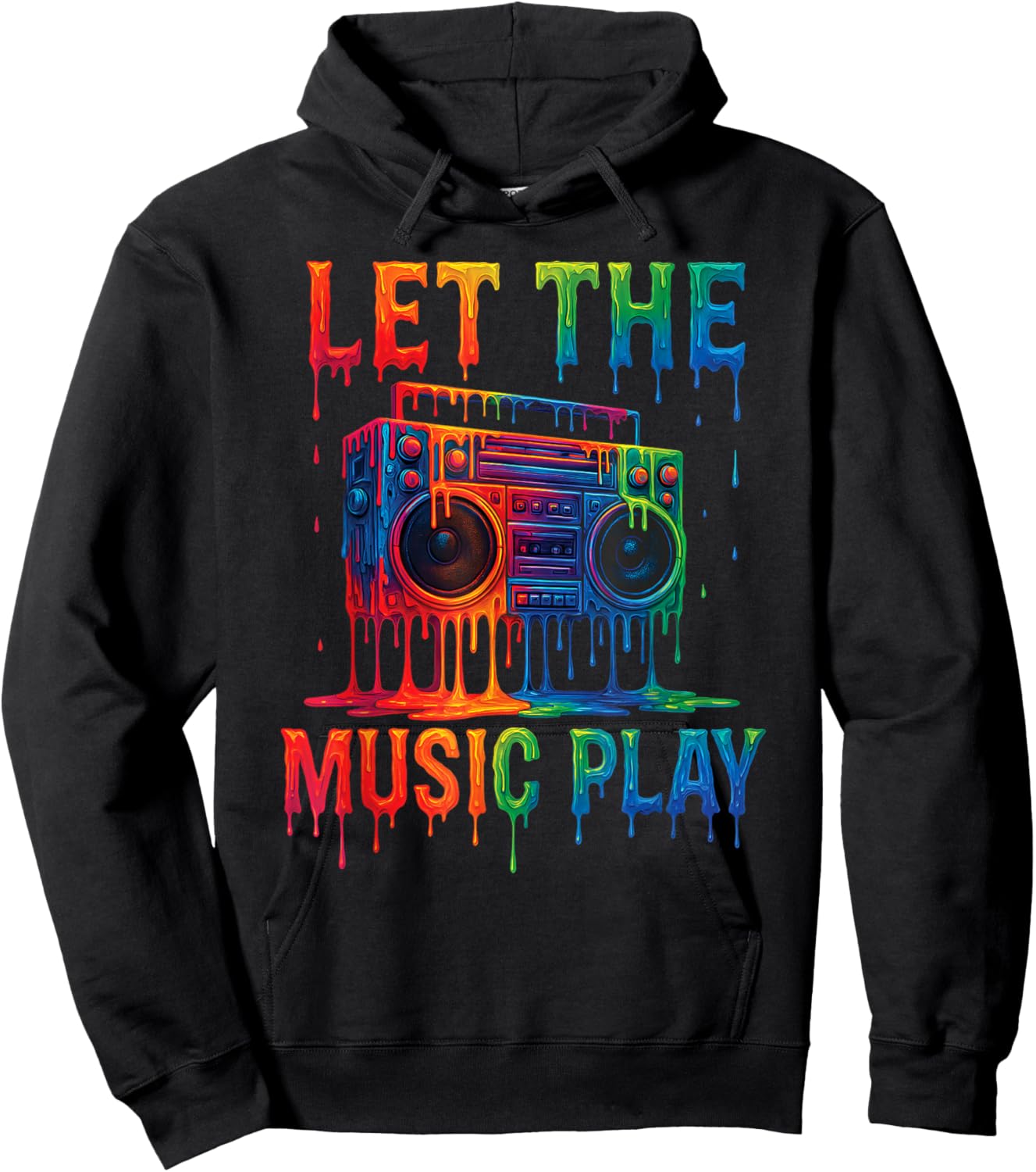 Freestyle Music Let The Music Play Retro Drip Boombox Color Hoodie - Hoodie | Black