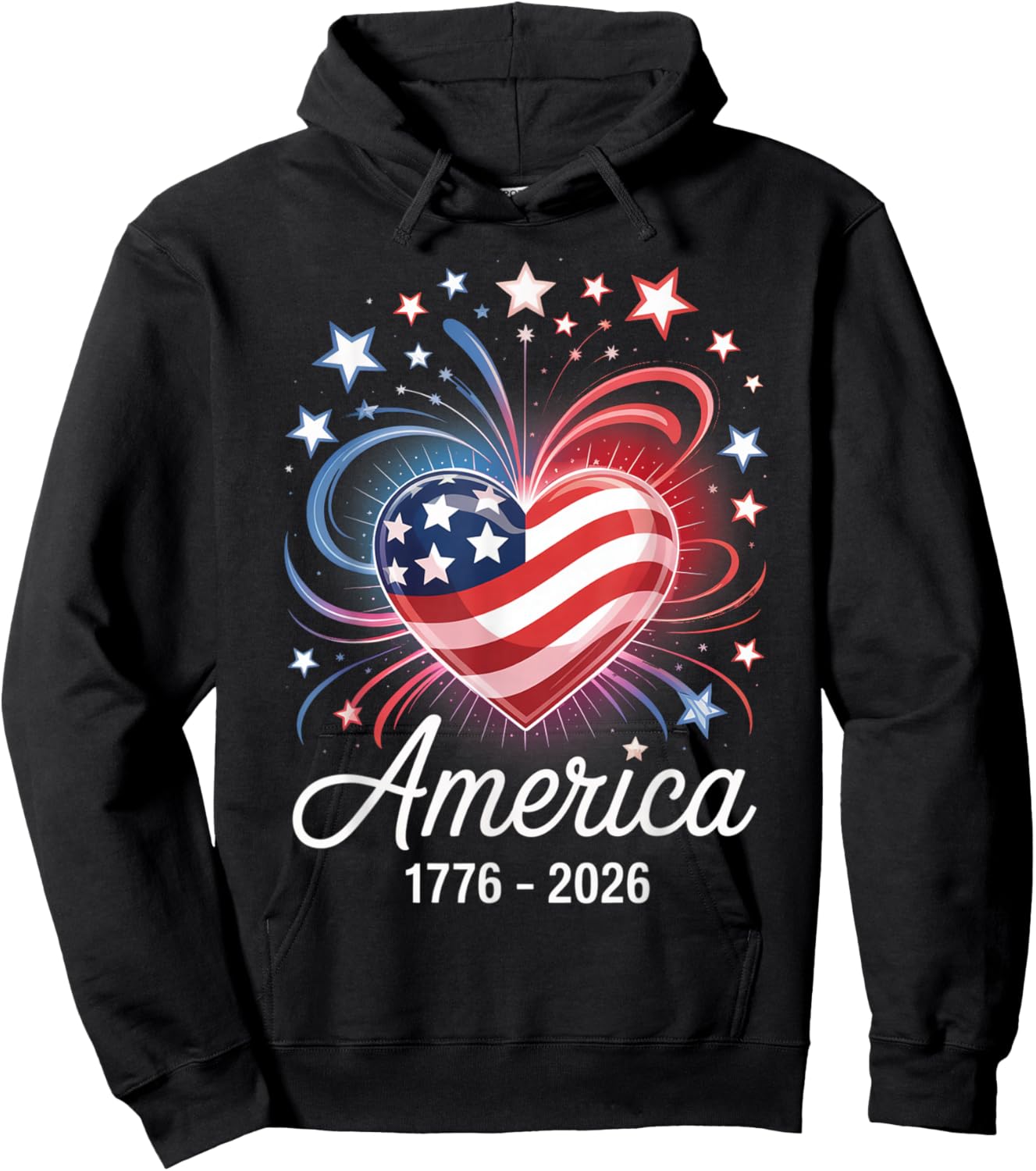 Flag Heart 1776 2026 July 4th 250th Birthday Hoodie - Hoodie | Black