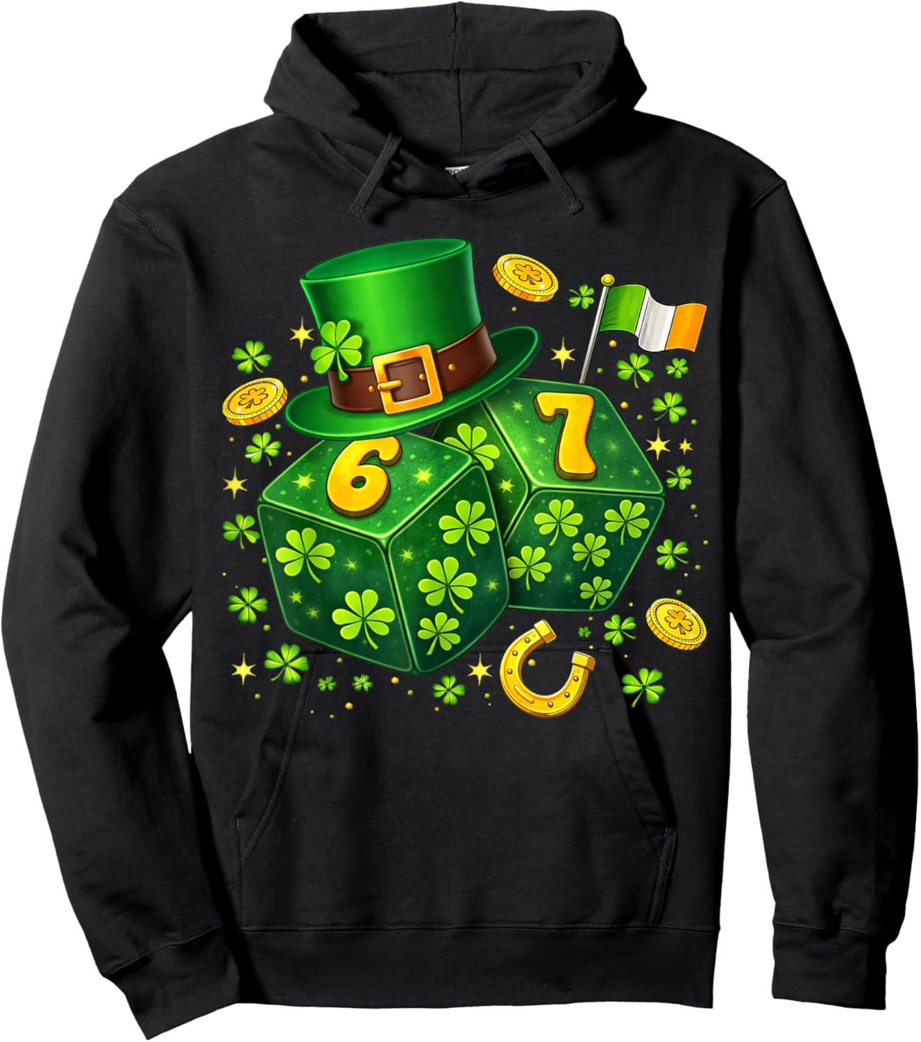 St Patricks Day Six Seven 6 7 Dice 67 Meme Irish Men Boy Kid Hoodie - Hoodie | Black