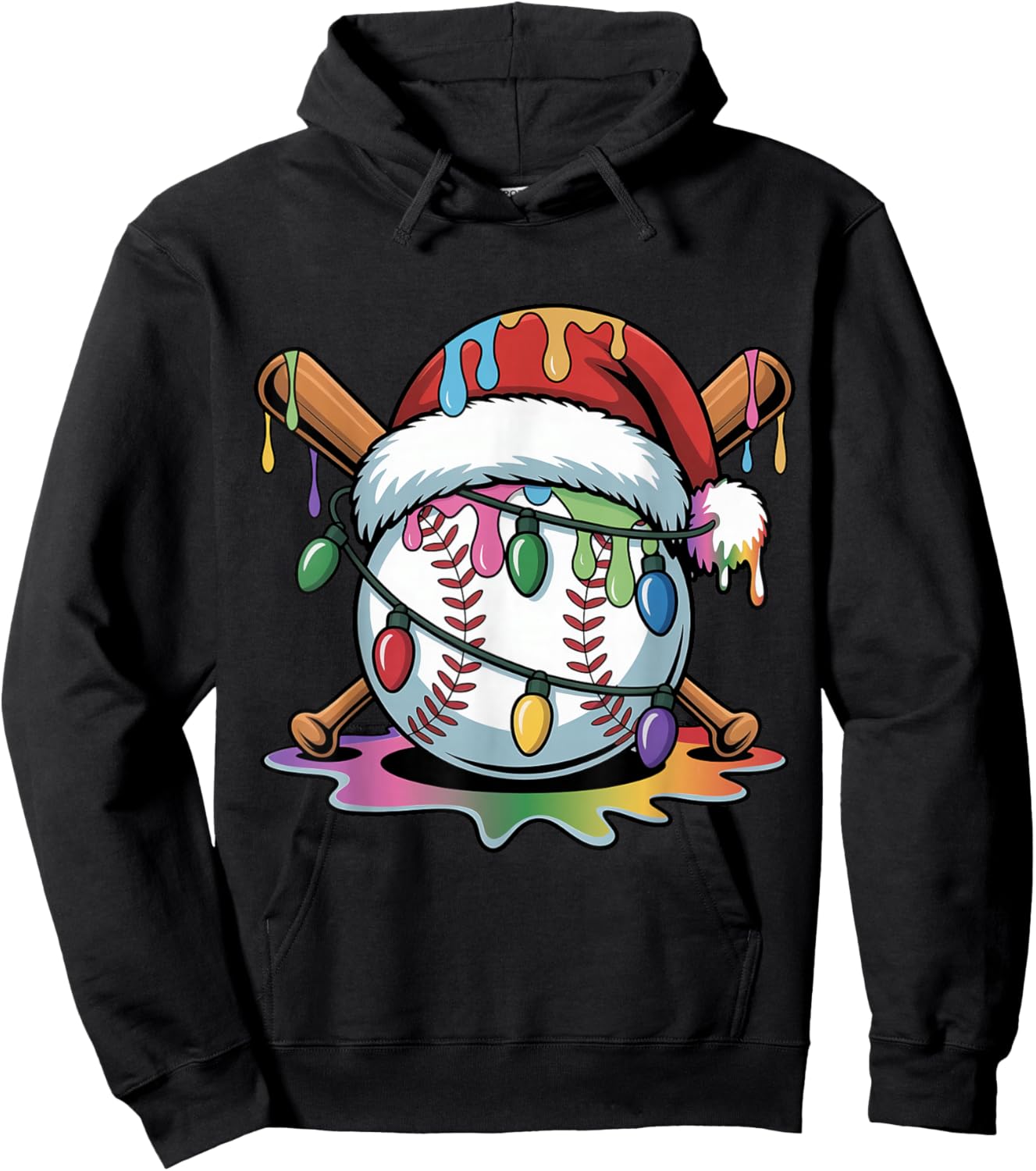 Christmas Baseball Ice Cream Dripping Santa Baseball Drip Hoodie - Hoodie | Black