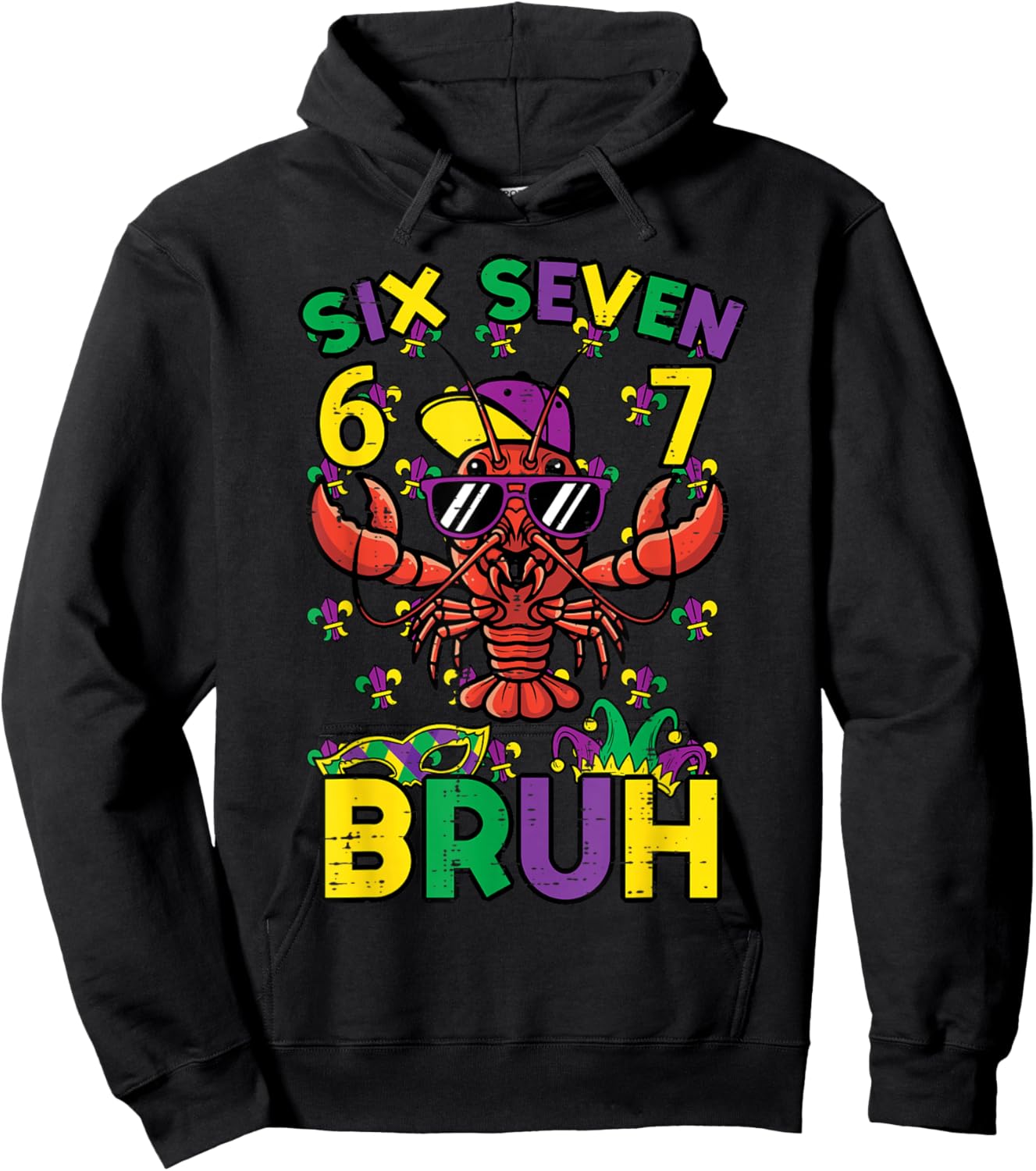 Six Seven Bruh Crawfish 6 7 Mardi Gras Meme Boys Kids Youth Hoodie - Hoodie | Black