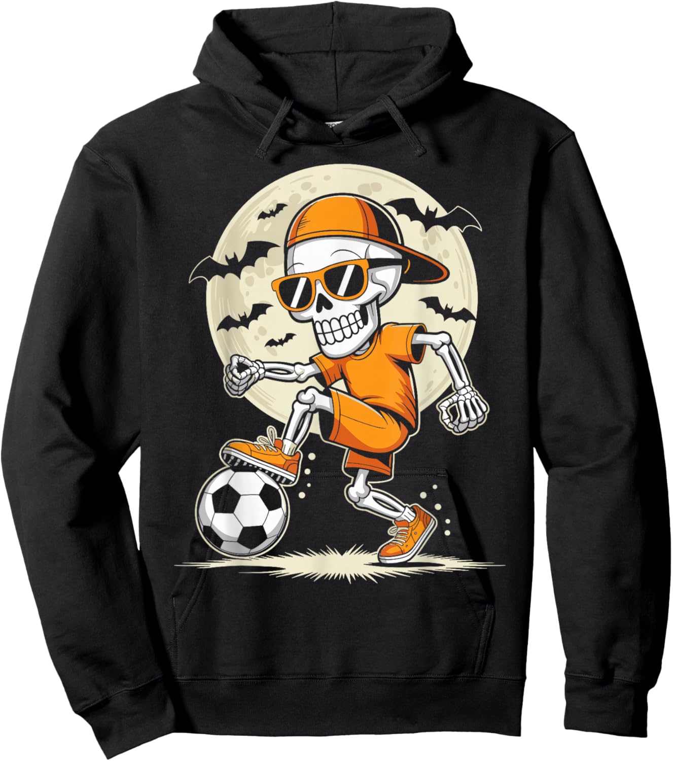 Funny Cartoon Skeleton Halloween Soccer Player Boys Kids Hoodie - Hoodie | Black