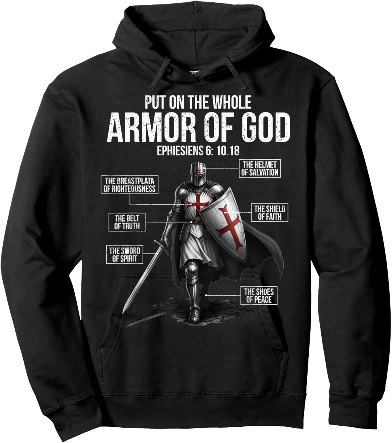 Full Armor of God Men Women Kids Christian Bible Verse Hoodie - Hoodie | Black