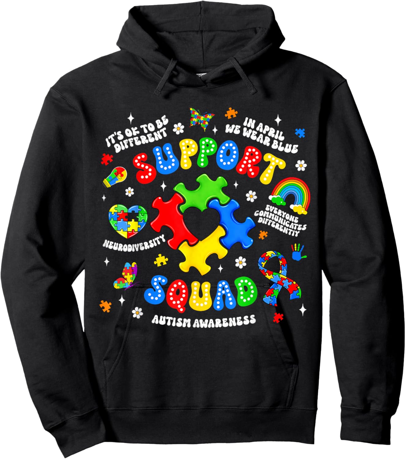 Family Autism Support Squad Autism Awareness Sped Teacher Hoodie - Hoodie | Black