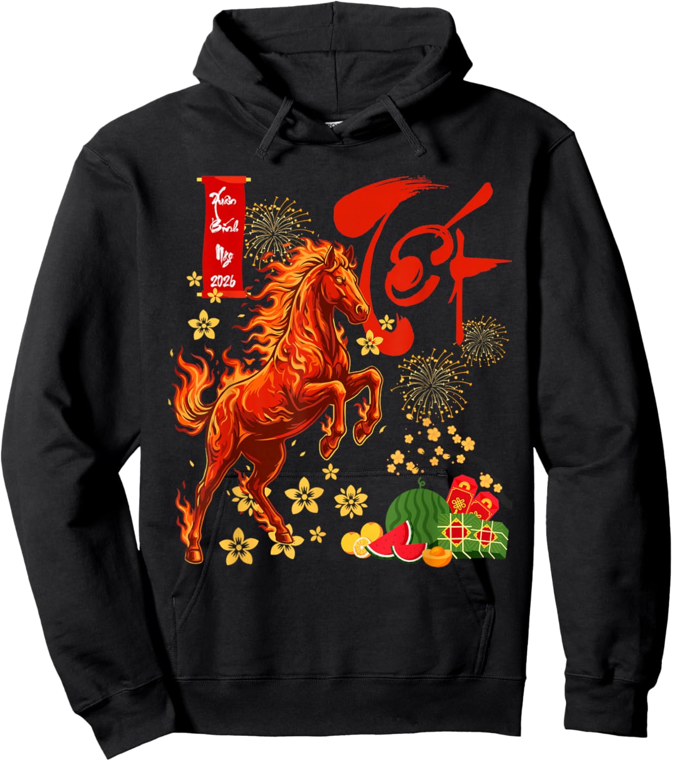 Year of The Horse Lunar Vietnamese New Year Fire Horse Hoodie - Hoodie | Black