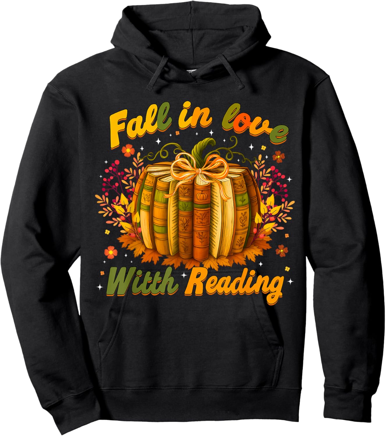 Book Pumpkins Teachers Librarian Fall in Love with Reading Hoodie - Hoodie | Black