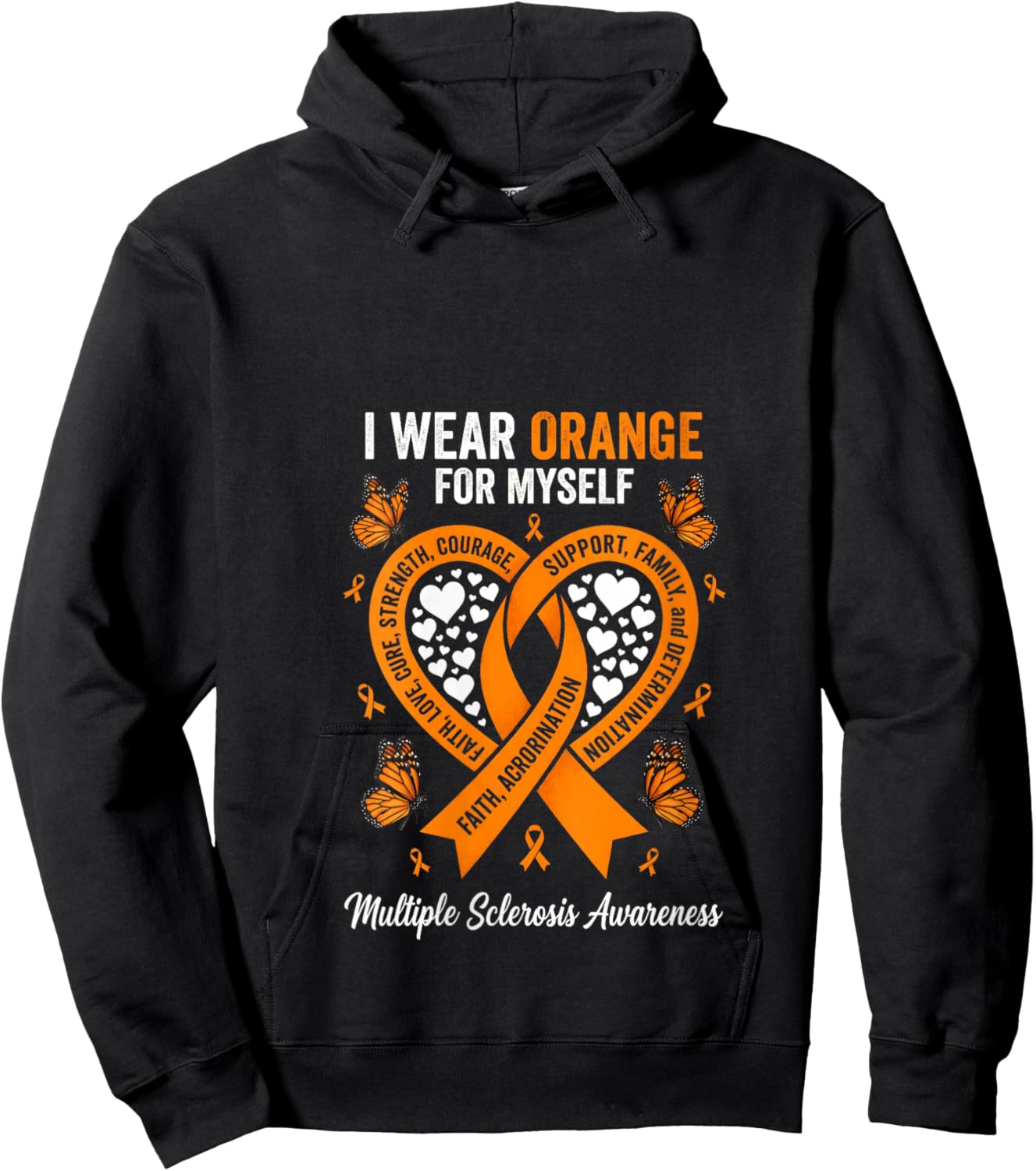 Women's I Wear Orange for Myself Multiple Sclerosis Awareness Heart V-Neck Hoodie - Hoodie | Black