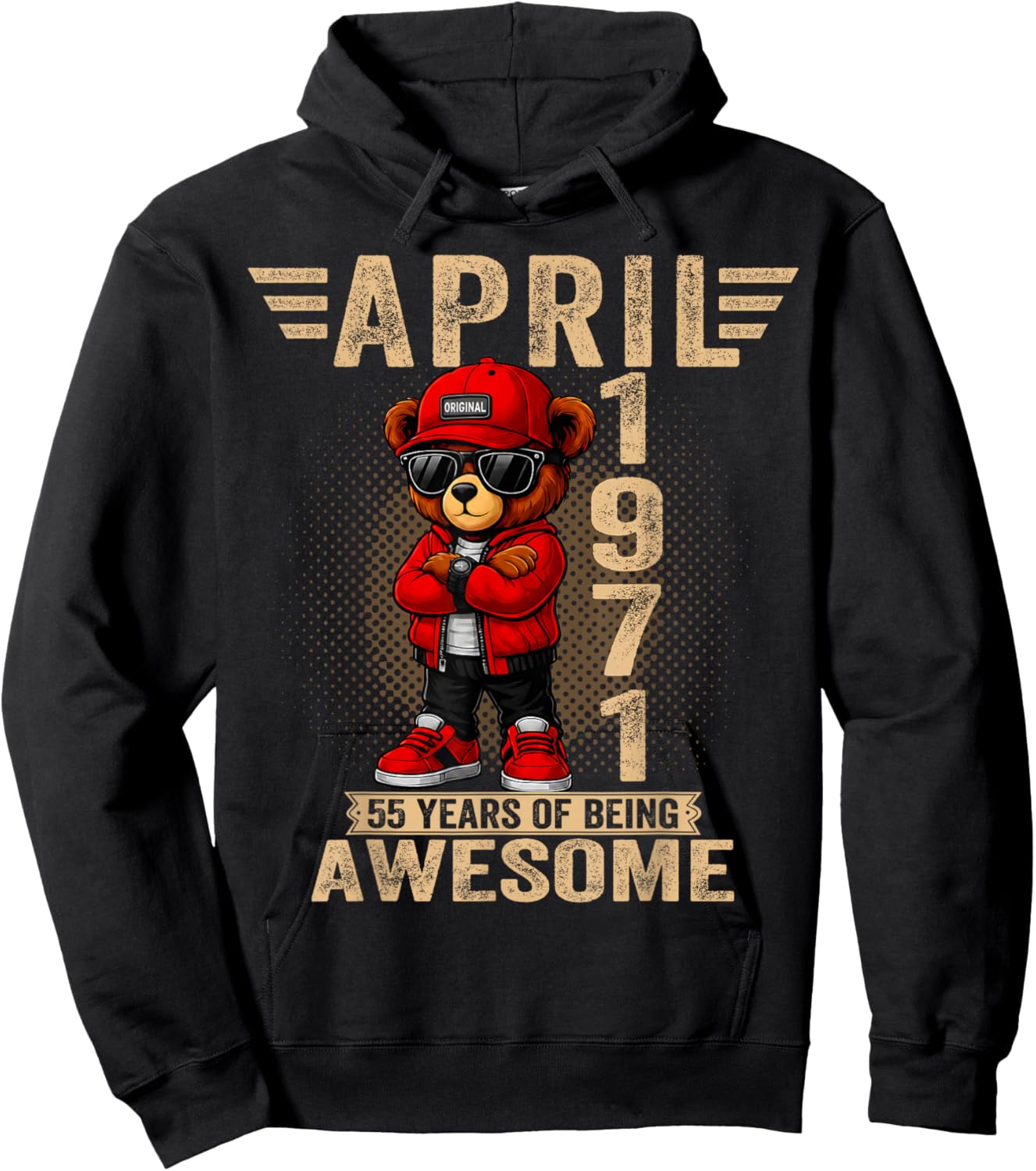 (ON Back) April 55th Birthday Men Women 1971 Teddy Bear Hoodie - Hoodie | Black