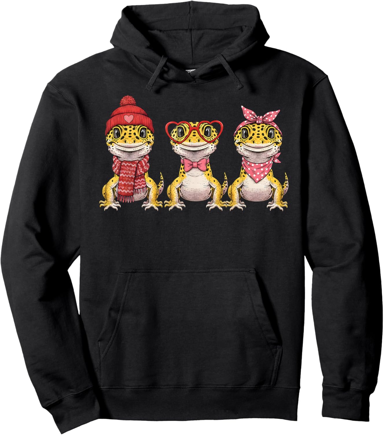 Retro Leopard Gecko Cute Valentine Hoodie - Hoodie | Black