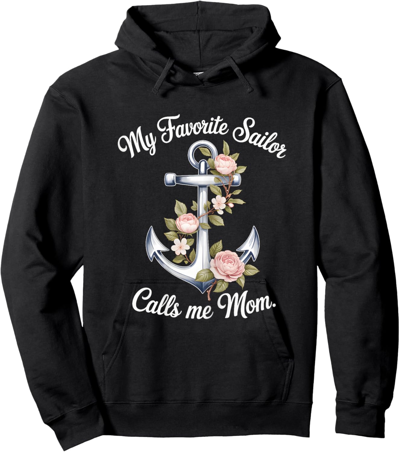 Floral Favorite Proud Sailor Mom Wife US Mom's Mother Day Hoodie - Hoodie | Black