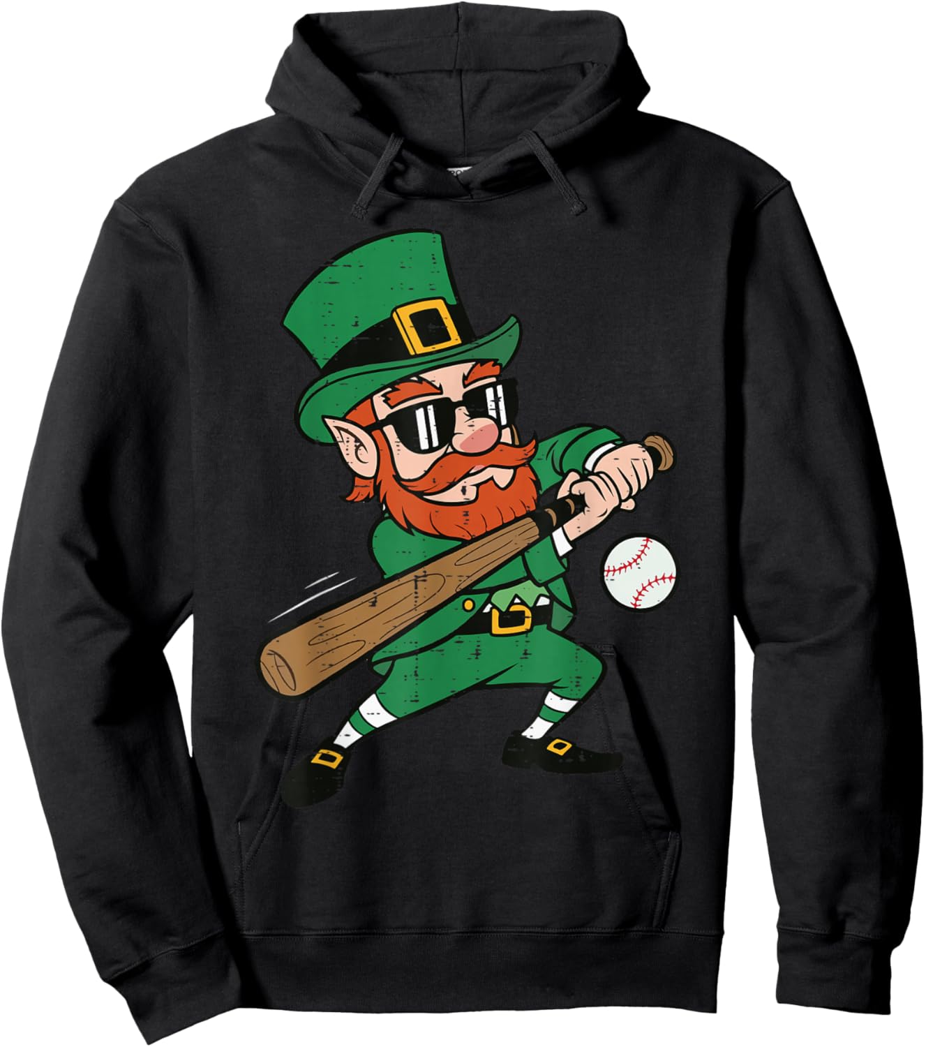 Leprechaun Baseball St Patricks Day Saint Pattys Men Boys Hoodie - Hoodie | Black
