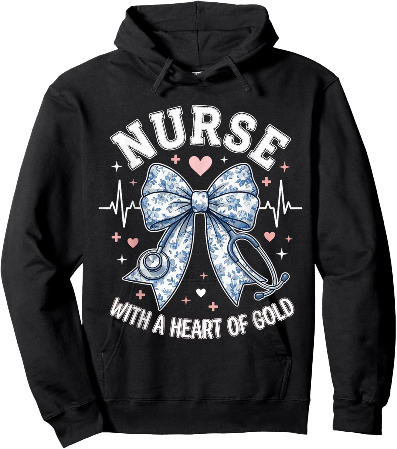Cute Nurse Bow with A Heart of Gold Nursing Student RN | CNA Hoodie - Hoodie | Black