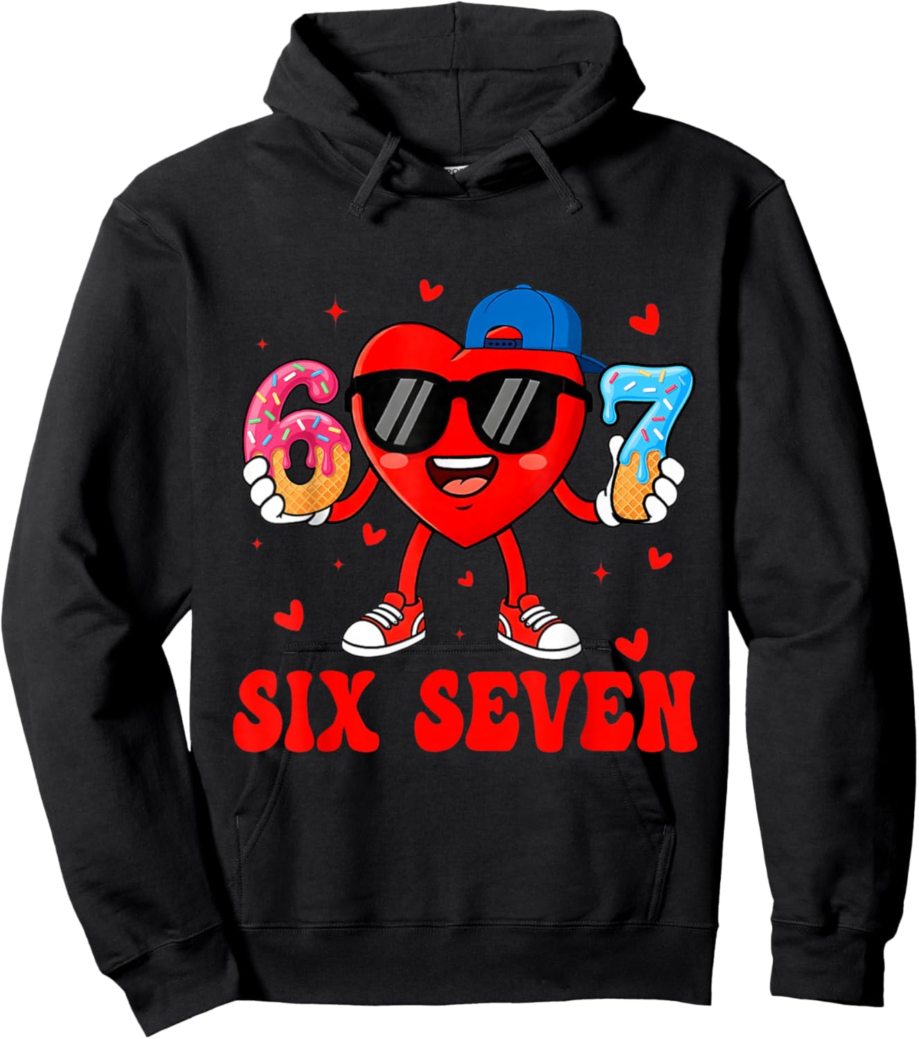 Funny Six Seven 67 6 7 Meme Heart Valentines Bro Kids Boys Hoodie - Hoodie | Black