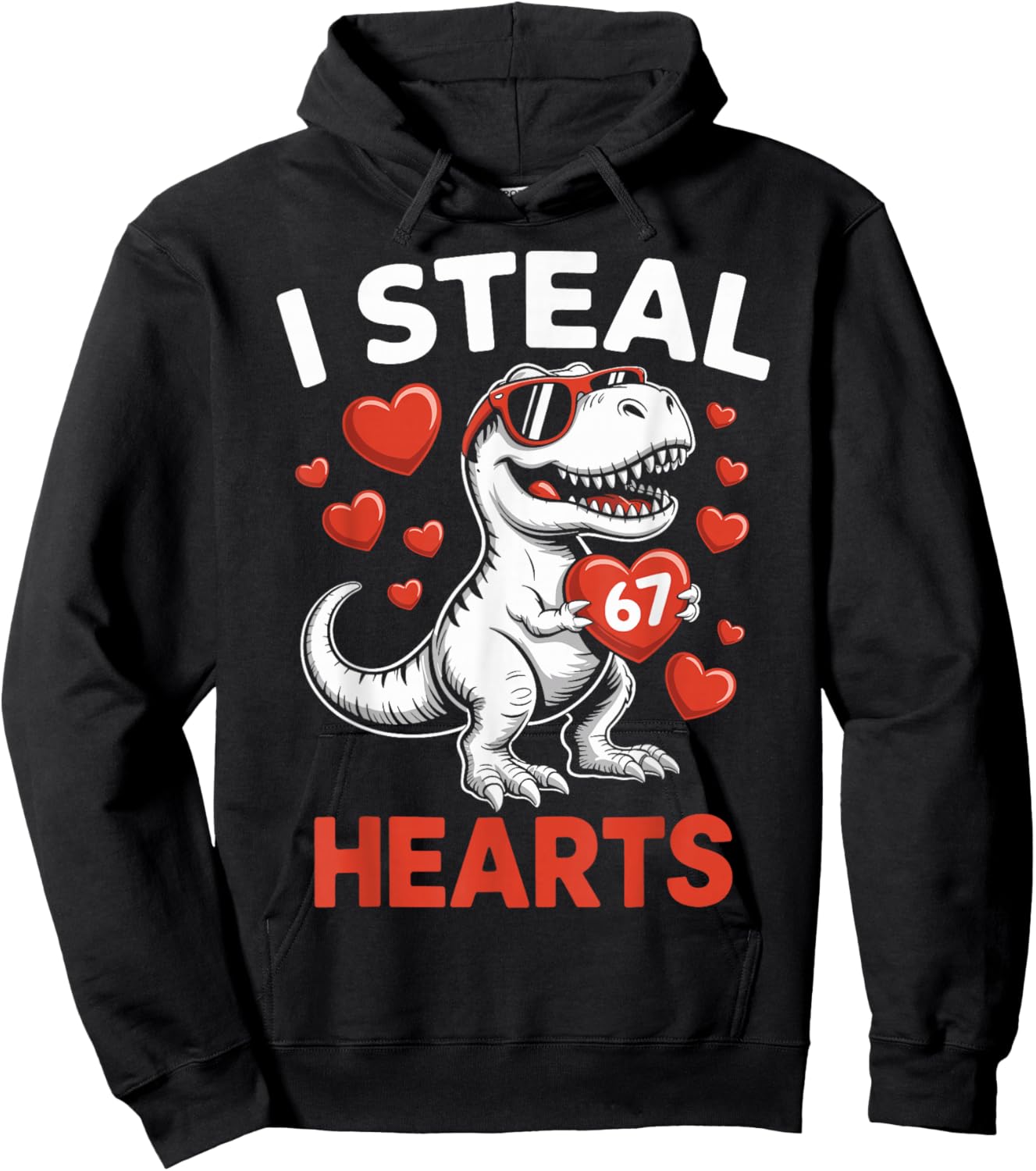 I Steal 67 Hearts Valentine’s Day Six Seven Meme T-Rex Boys Hoodie - Hoodie | Black