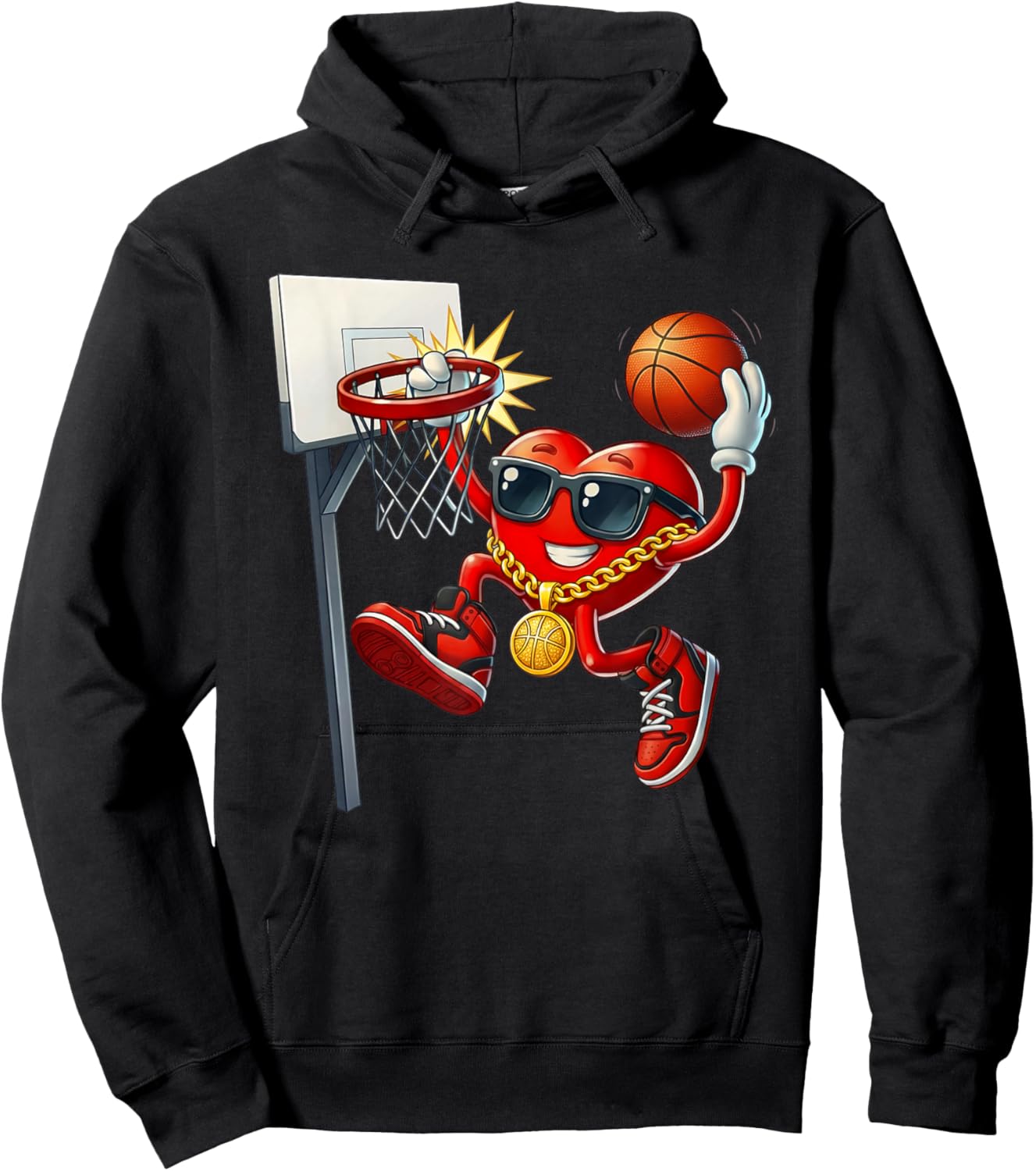 Valentines Day Basketball Heart Dunk Men Boys Kids Youth Hoodie - Hoodie | Black