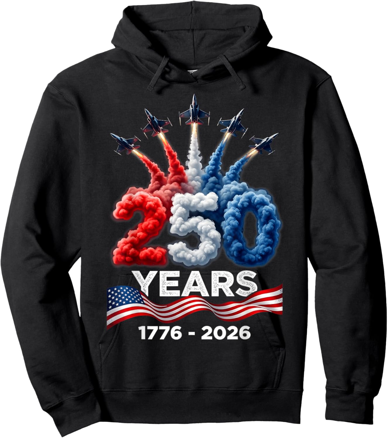 Patriotic American 1776 2026 250th USA 4th of July Hoodie - Hoodie | Black