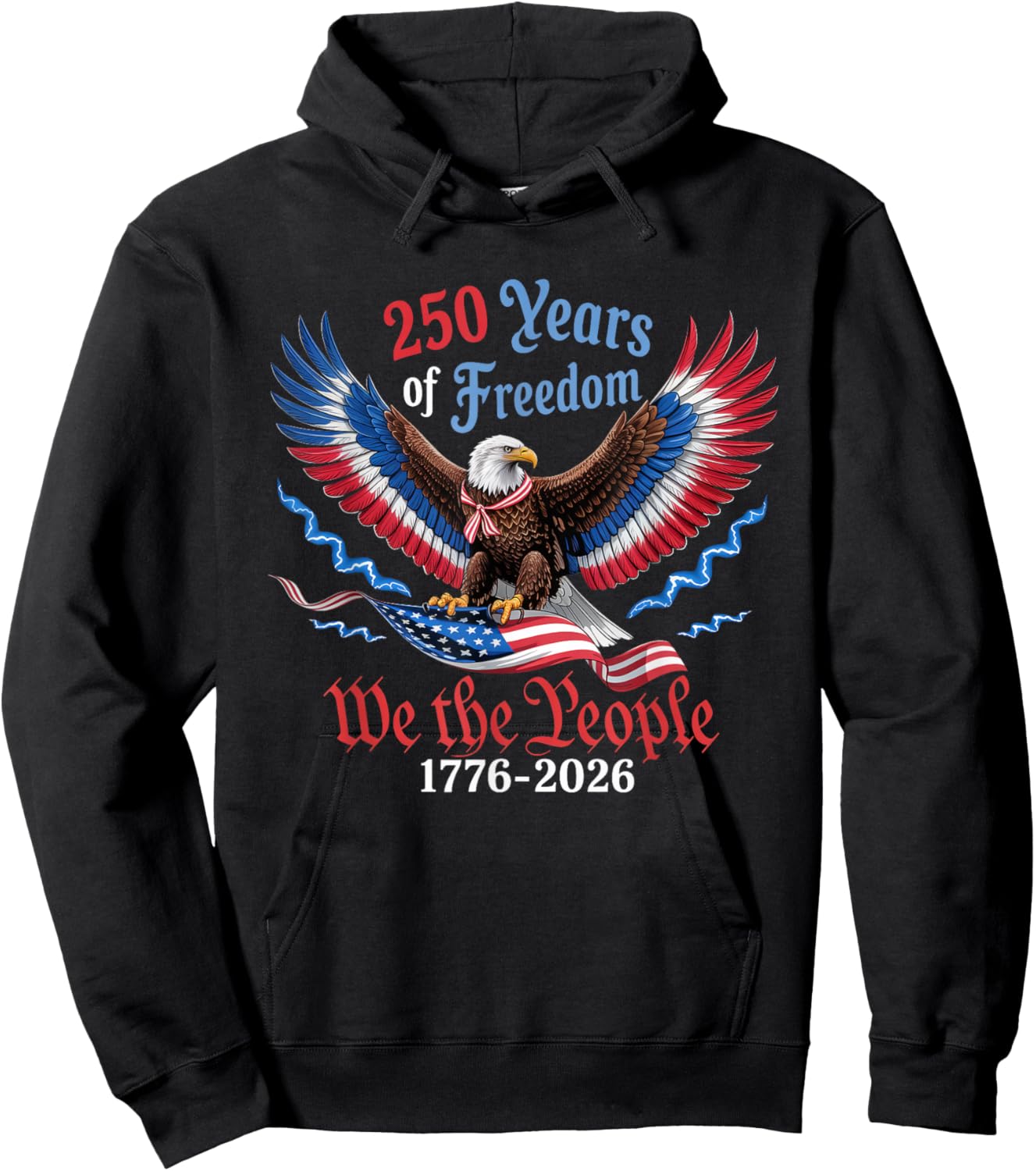 250 Years 1776-2026 250th Birthday Patriotic American Flag Hoodie - Hoodie | Black