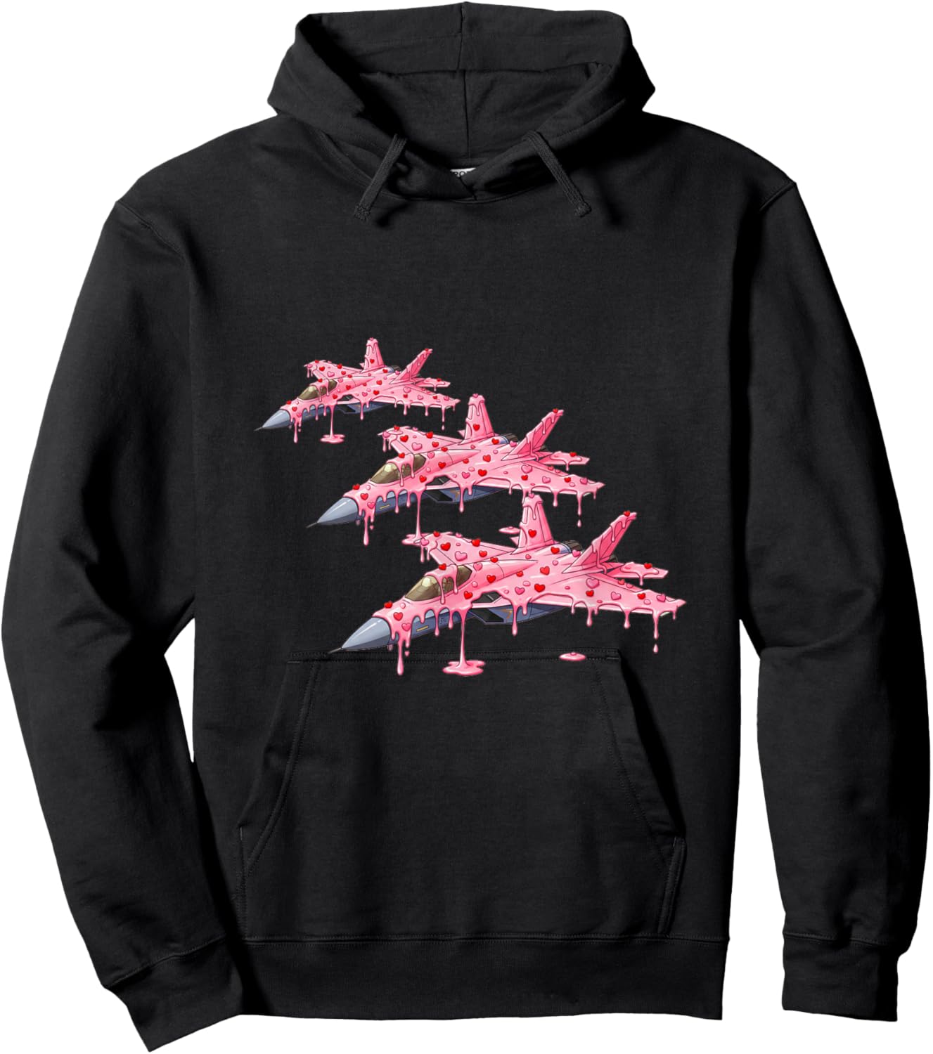 Fighter Jet Plane Valentines Day Ice Cream Drip Heart Boys Hoodie - Hoodie | Black