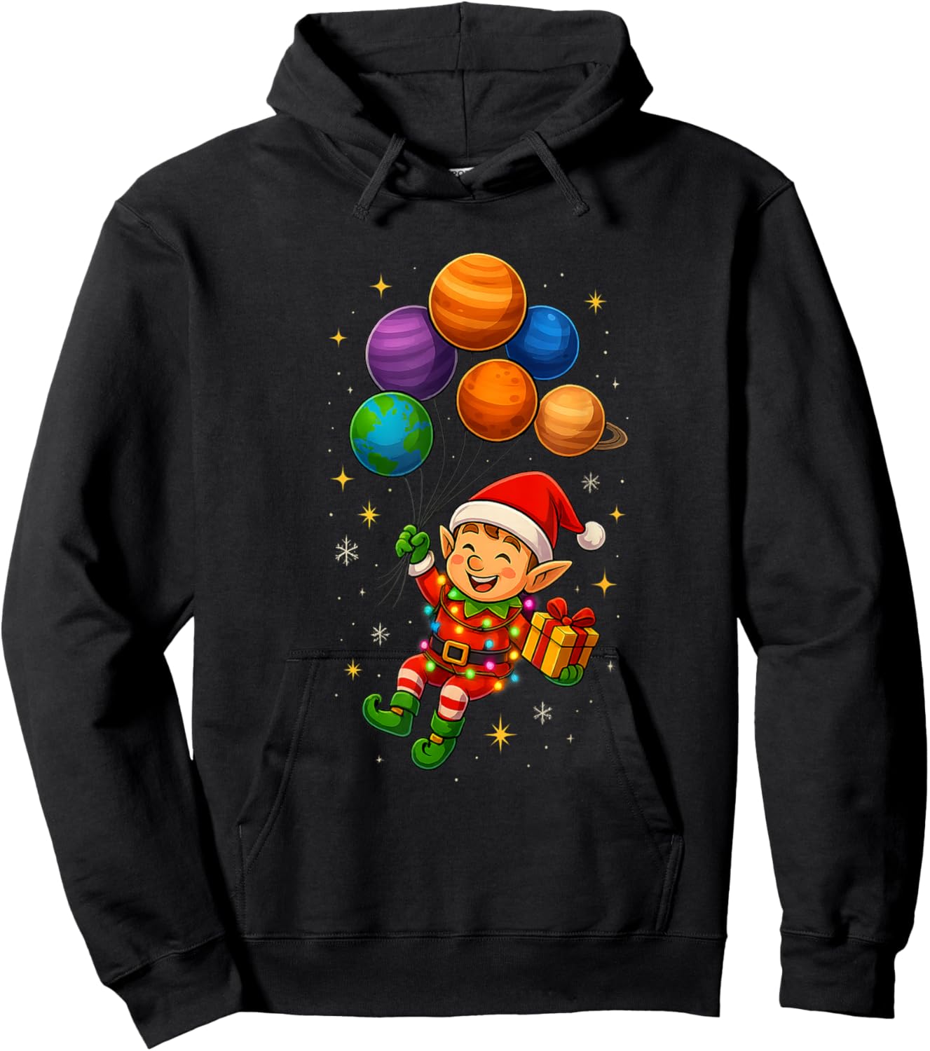 Funny Elf Astronaut with Planets Christmas Pjs for Spaceman Hoodie - Hoodie | Black