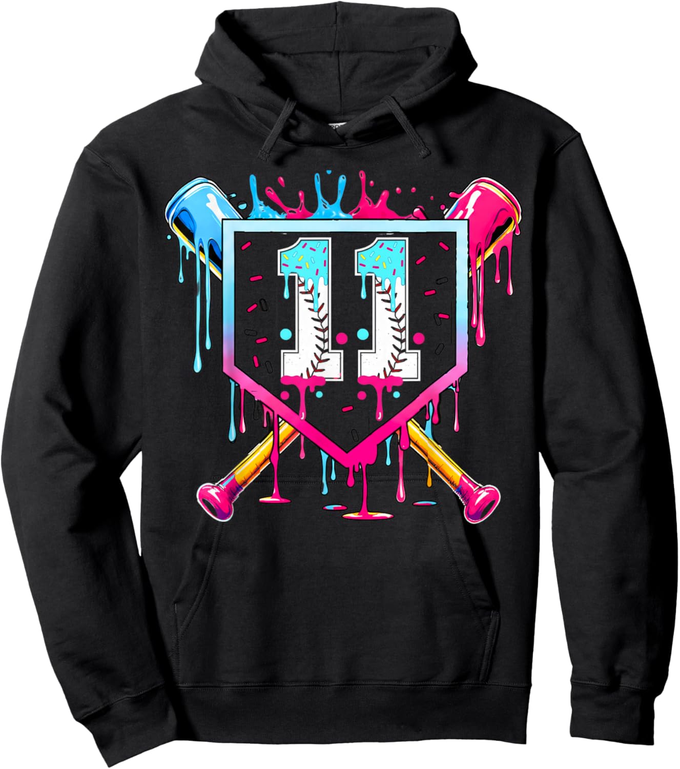 11th Birthday Boys Baseball Ice Cream Drip Boys Baseball Hoodie - Hoodie | Black