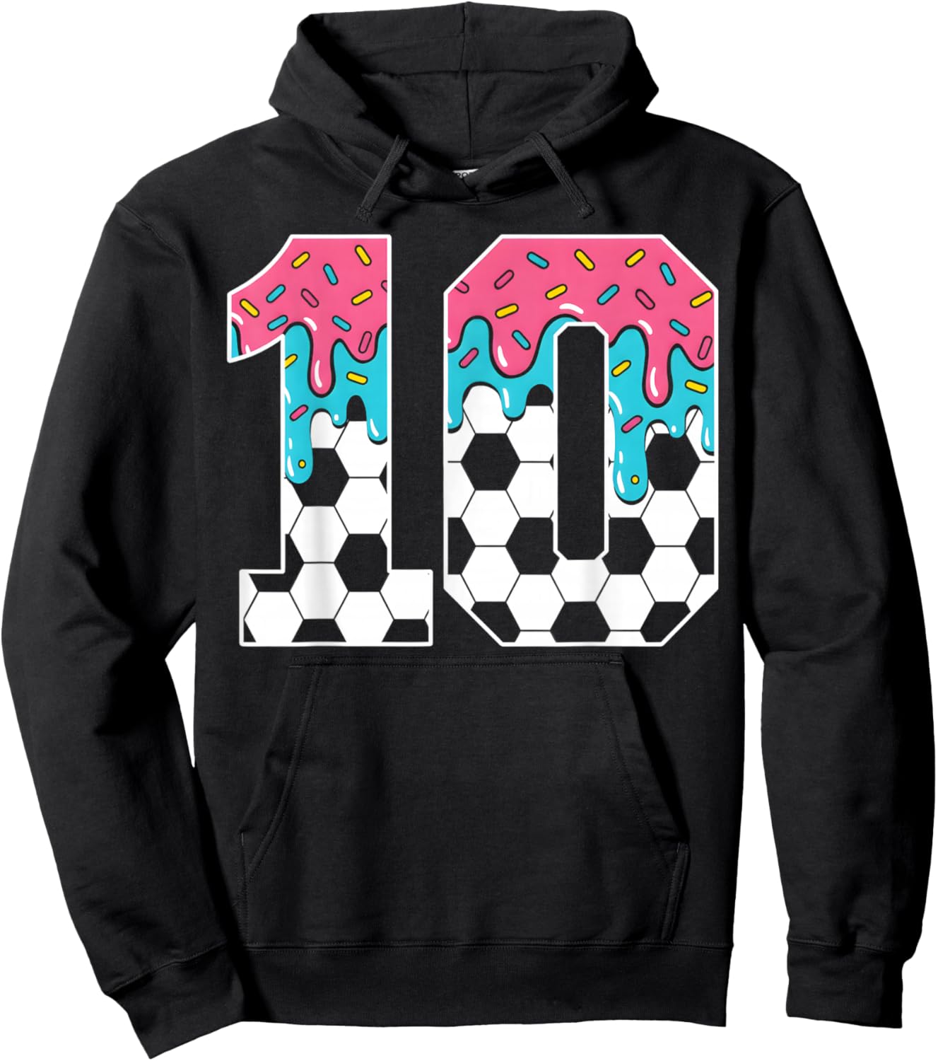 Soccer 10 Year Old Ice Cream Drip Youth 10th Birthday Boy 10 Hoodie - Hoodie | Black