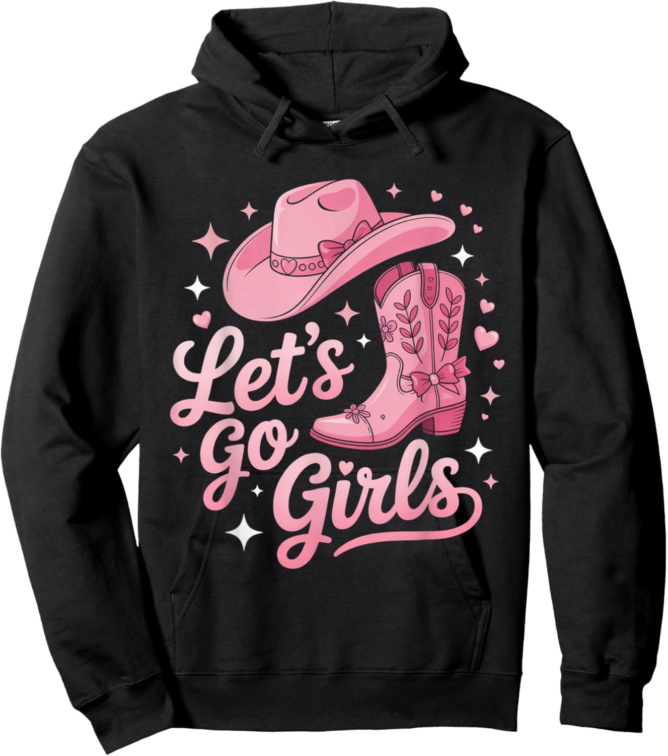 Lets Go Girls Coquette Western Country Graphic Cowgirl Hoodie - Hoodie | Black