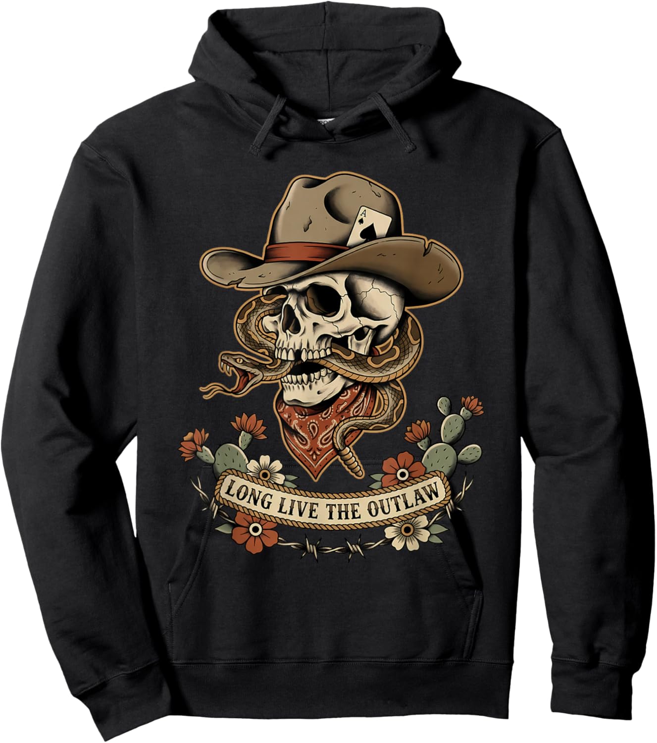 Western Gothic Cowboy Skull Outlaw Tattoo Hoodie - Hoodie | Black