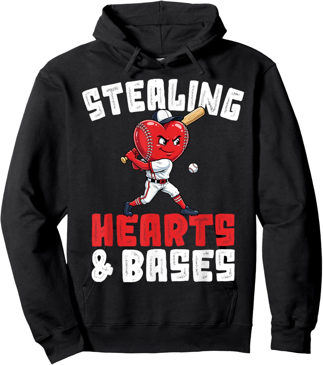 Boys Baseball Valentines Shirt Sterling Hearts Baseball Hoodie - Hoodie | Black